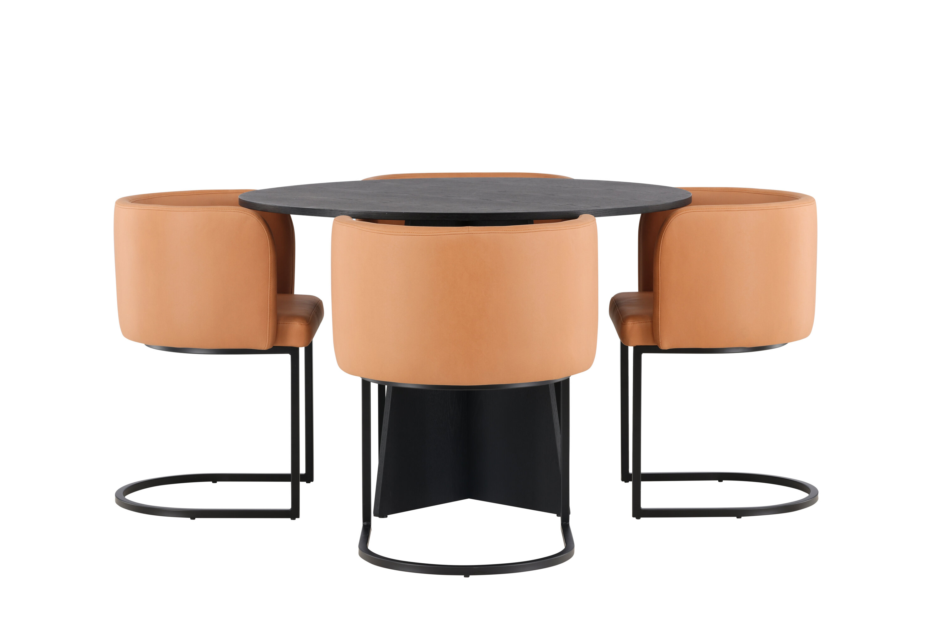 Bootcut, Simrishamn ensemble repas rond noir, marron Table : ⌀110 Chaise : 60 x 75 x 51 cm sur fond clair