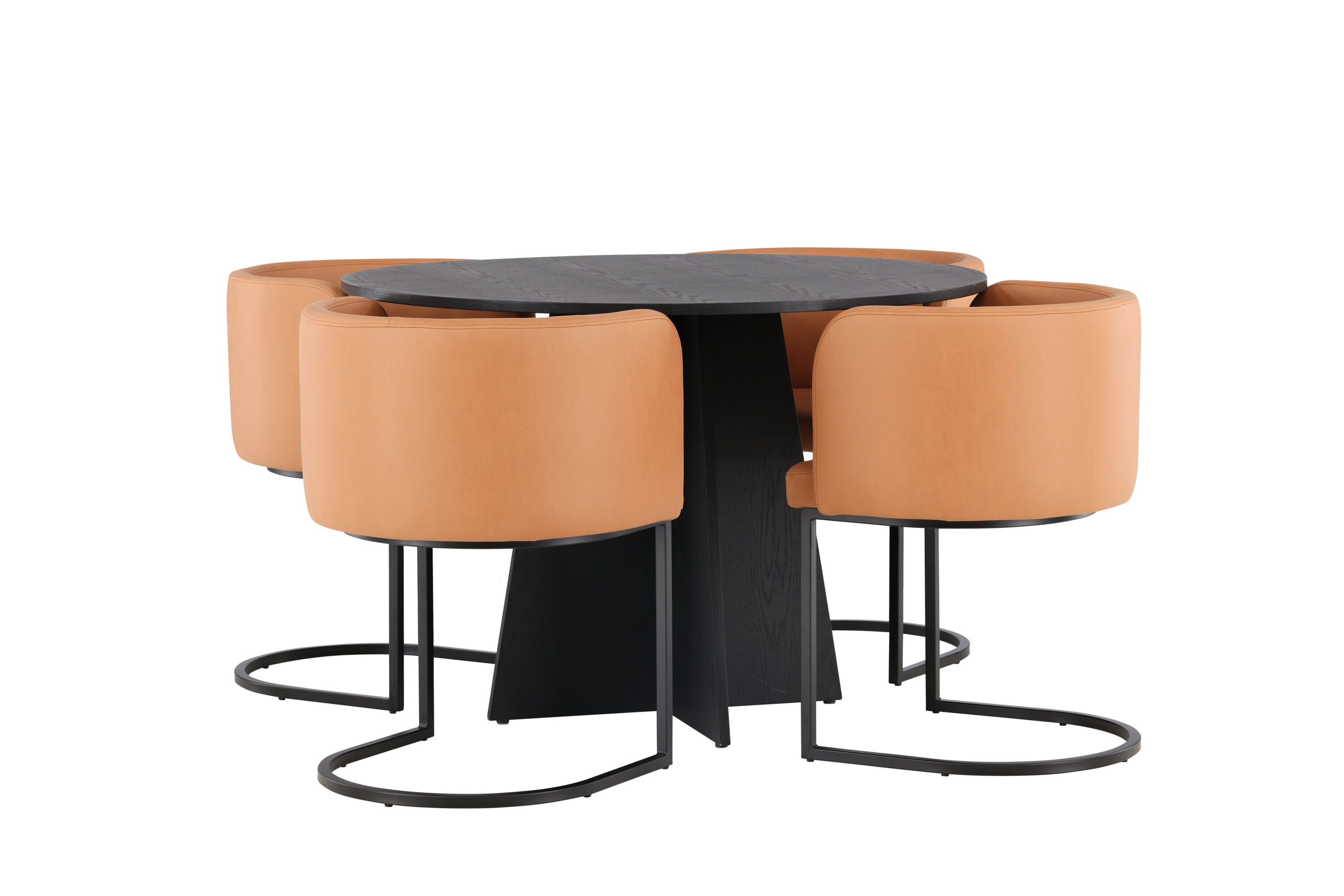 Bootcut, Simrishamn ensemble repas rond noir, marron Table : ⌀110 Chaise : 60 x 75 x 51 cm sur fond clair