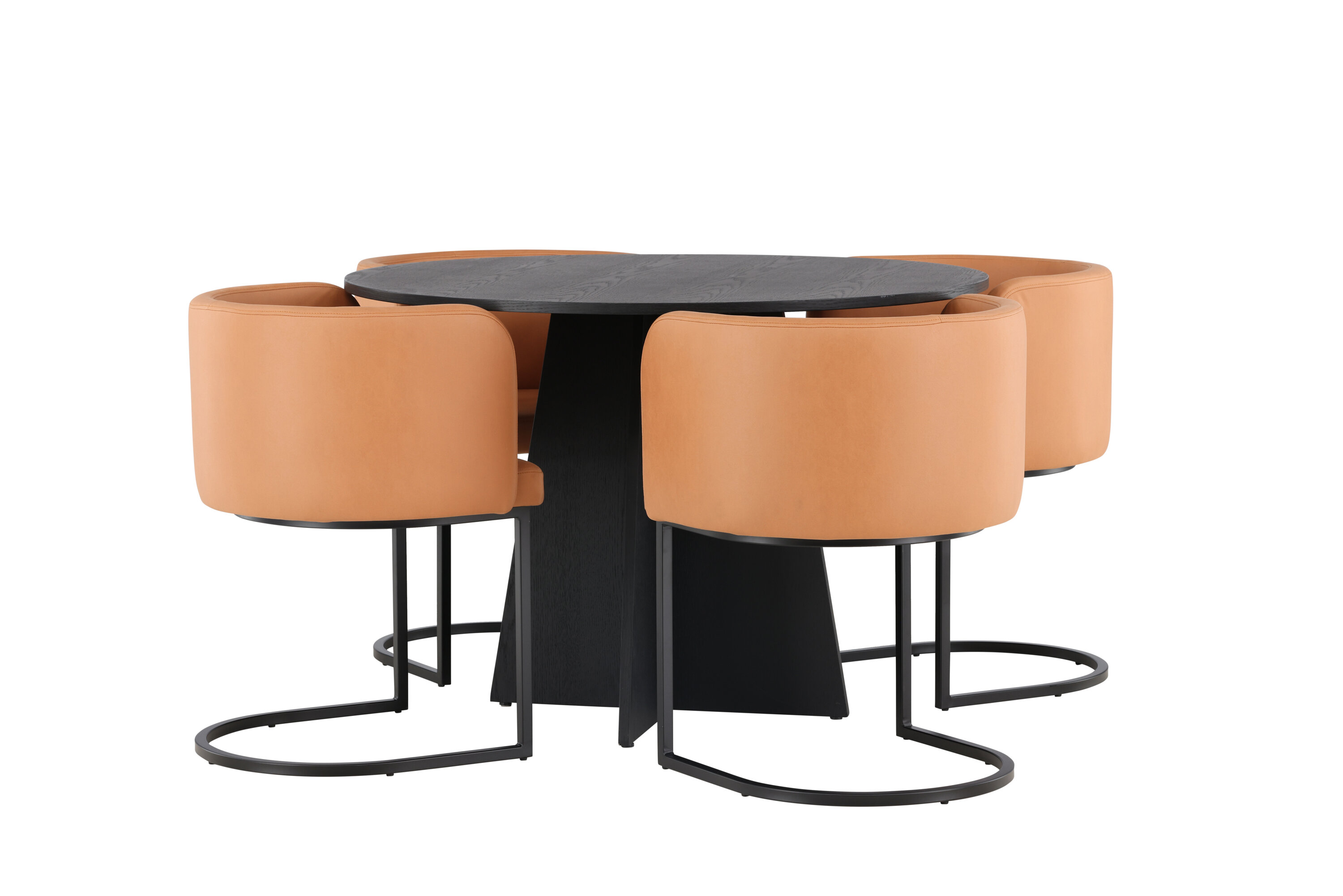Bootcut, Simrishamn ensemble repas rond noir, marron Table : ⌀110 Chaise : 60 x 75 x 51 cm sur fond clair
