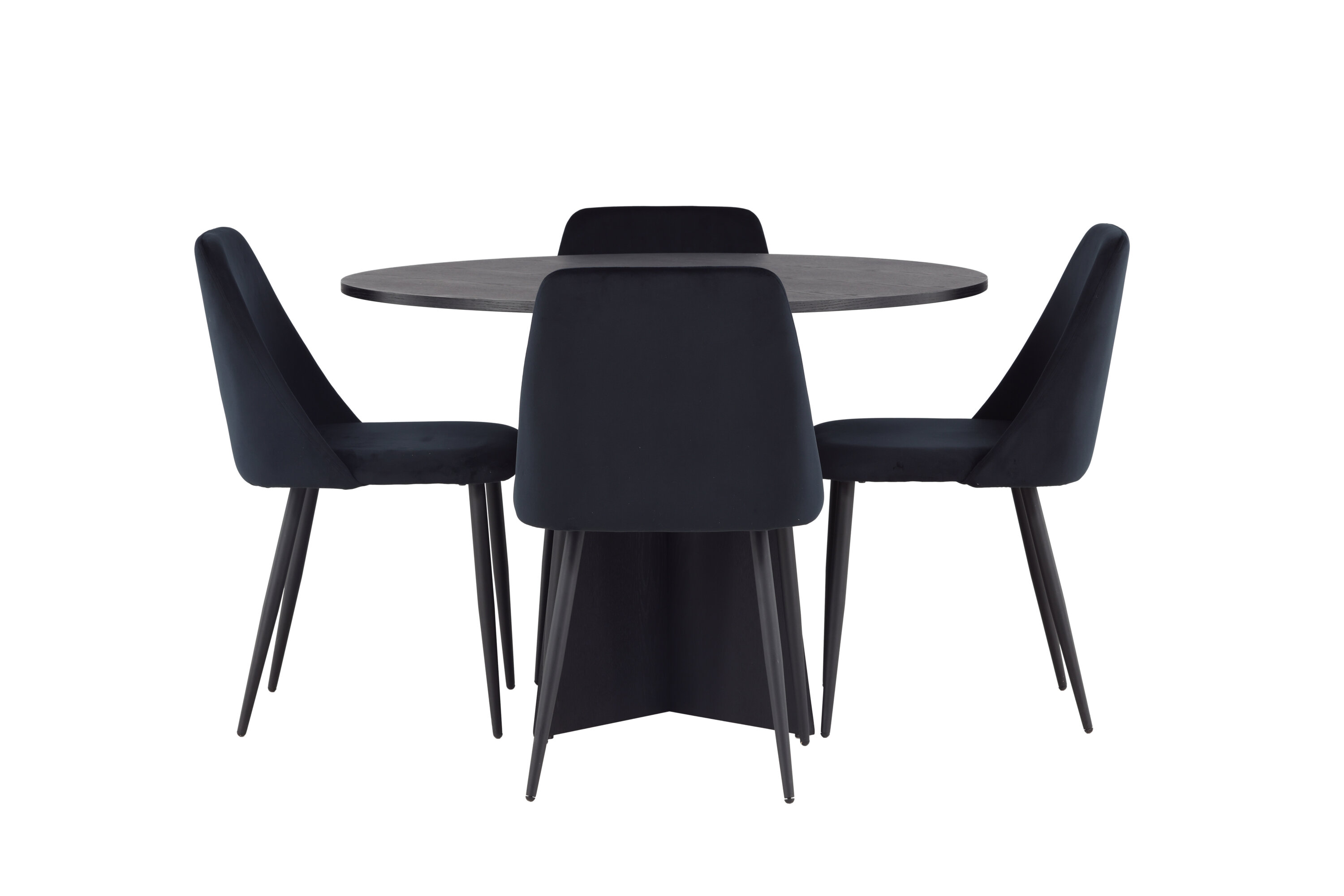 Bootcut, Night ensemble repas rond noir Table : ⌀110 Chaise : 56 x 87 x 49 cm sur fond clair