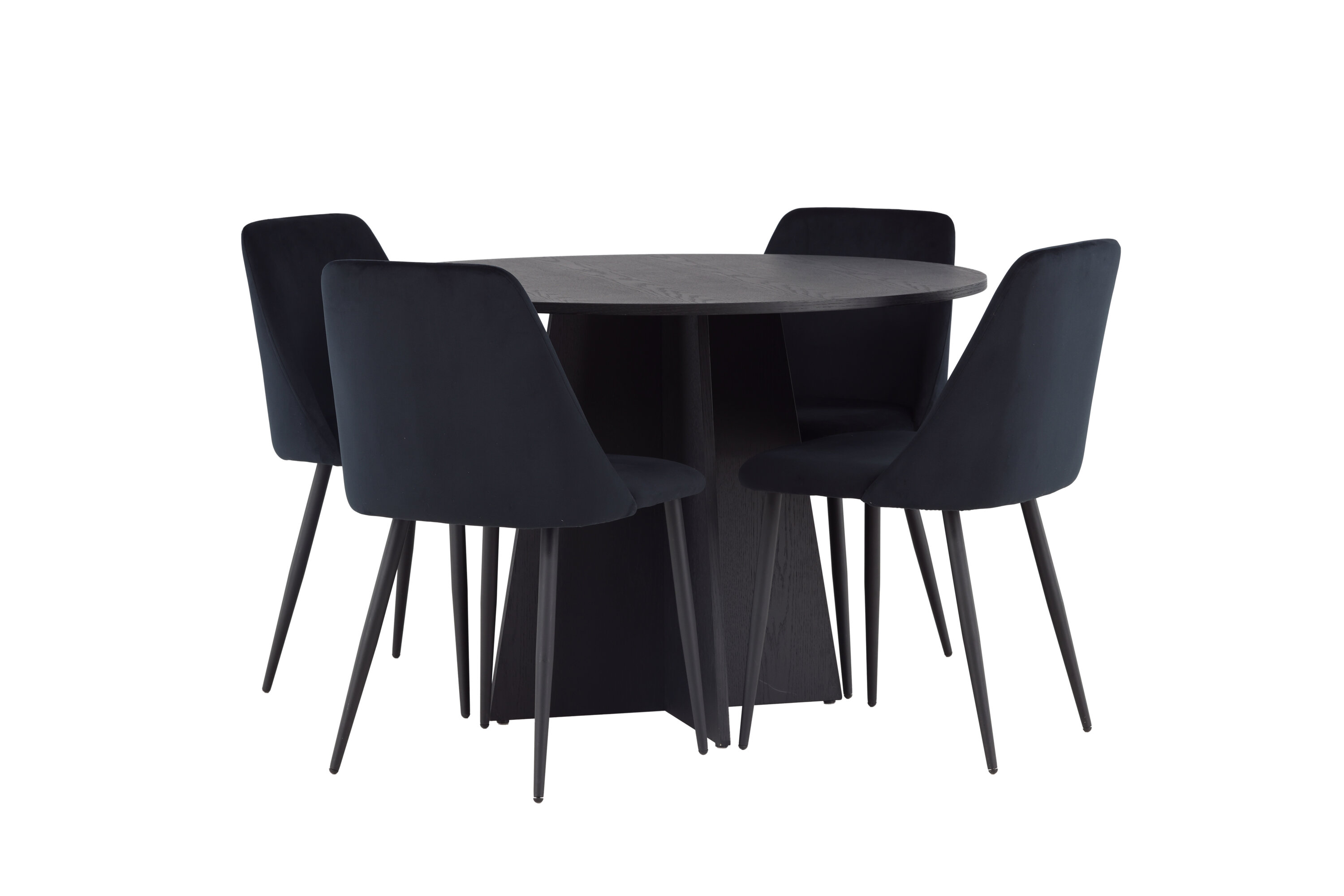 Bootcut, Night ensemble repas rond noir Table : ⌀110 Chaise : 56 x 87 x 49 cm sur fond clair