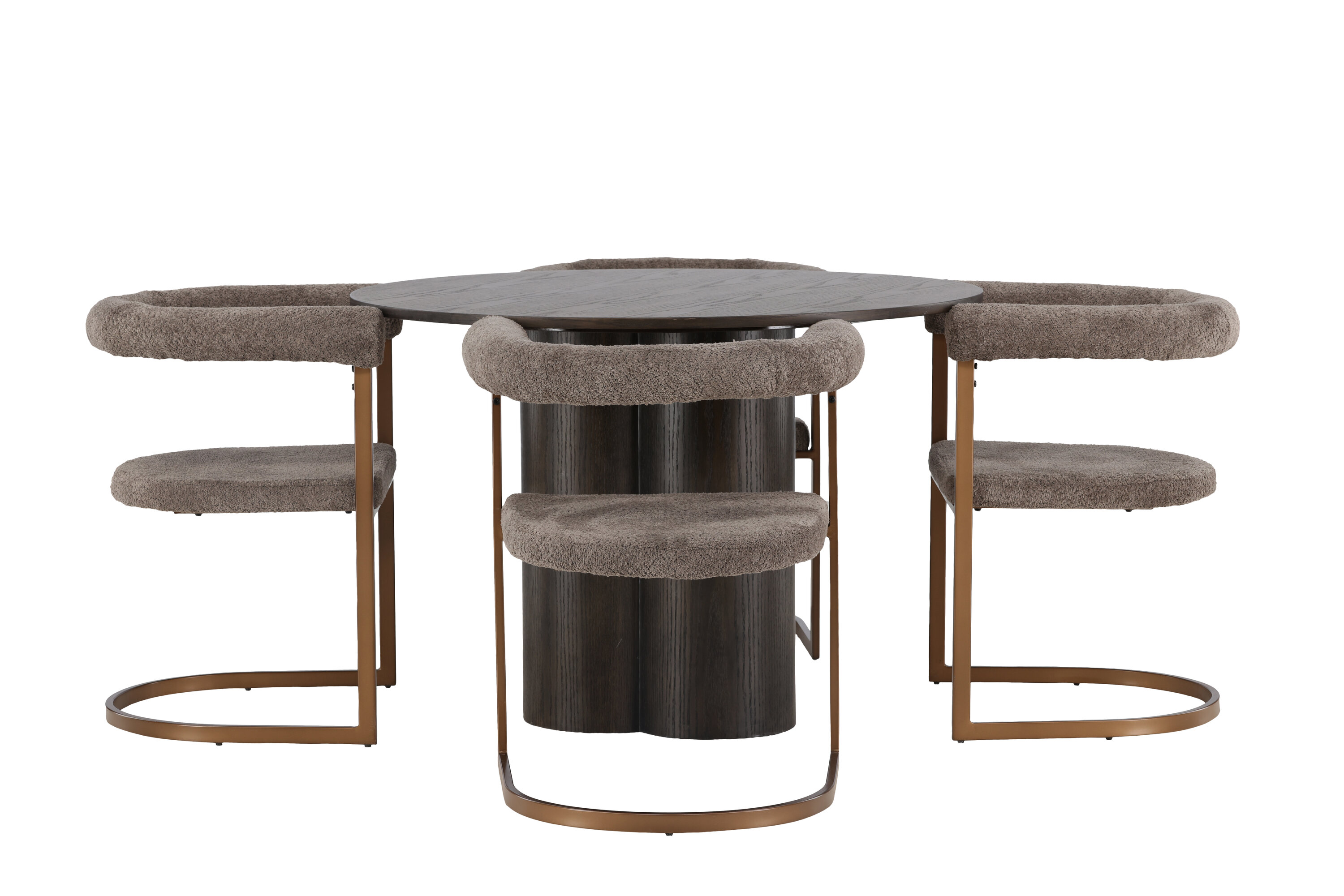 Olivia, Morning ensemble repas rond moka, gris, marron Table : ⌀110 Chaise : 54 x 75 x 65 cm sur fond clair