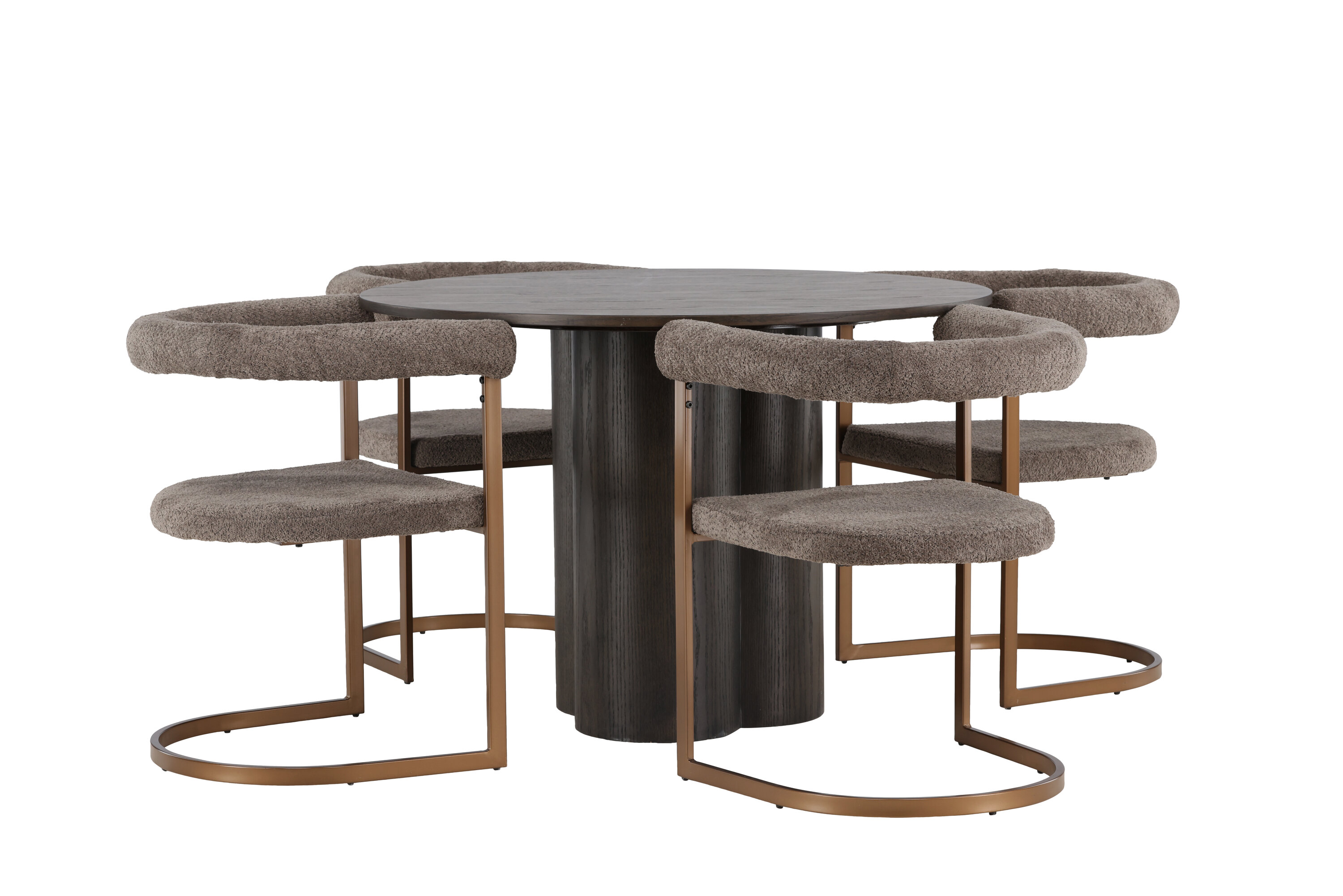 Olivia, Morning ensemble repas rond moka, gris, marron Table : ⌀110 Chaise : 54 x 75 x 65 cm sur fond clair