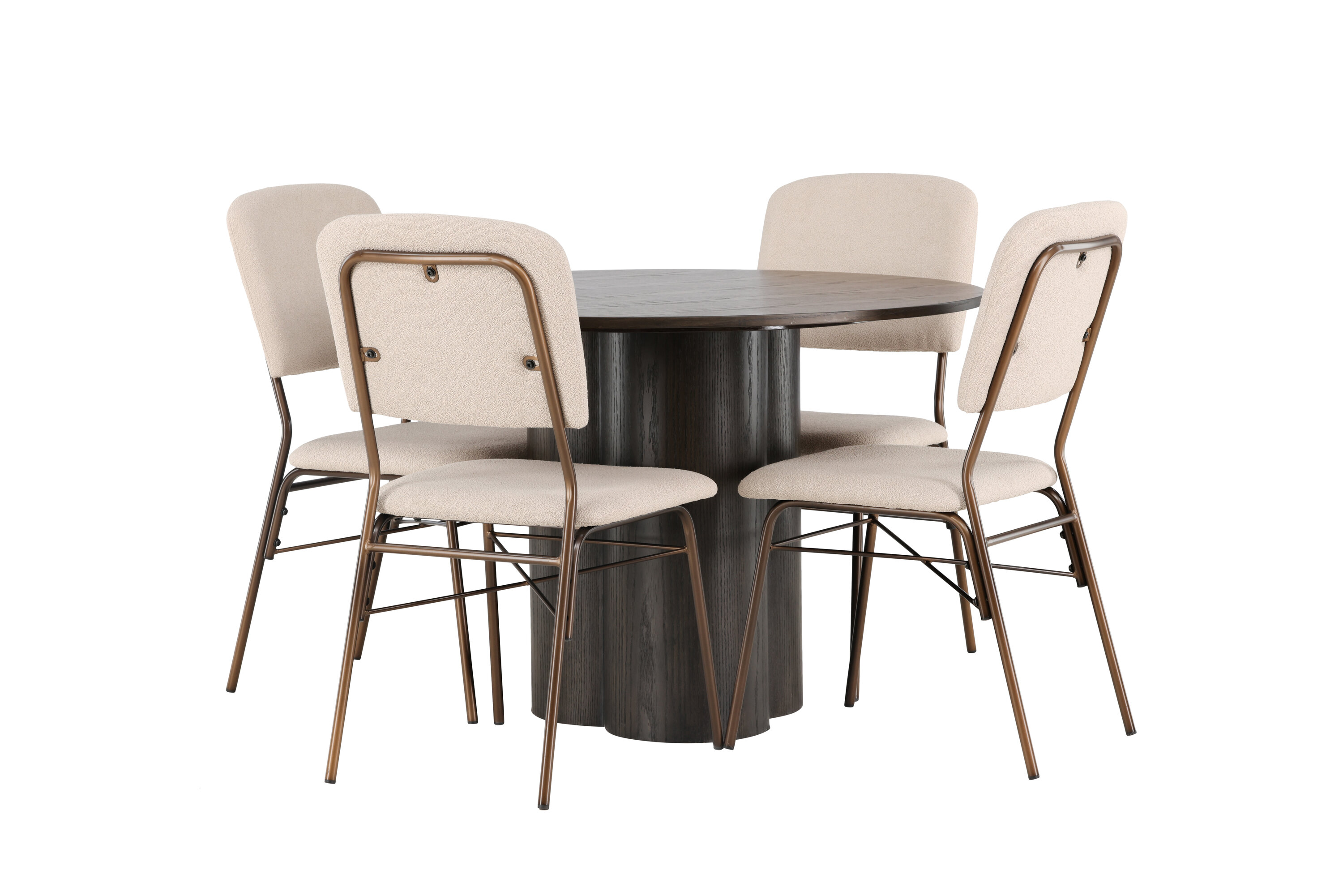 Olivia, Seda ensemble repas rond moka, beige, marron Table : ⌀110 Chaise : 56 x 94 x 48,5 cm sur fond clair