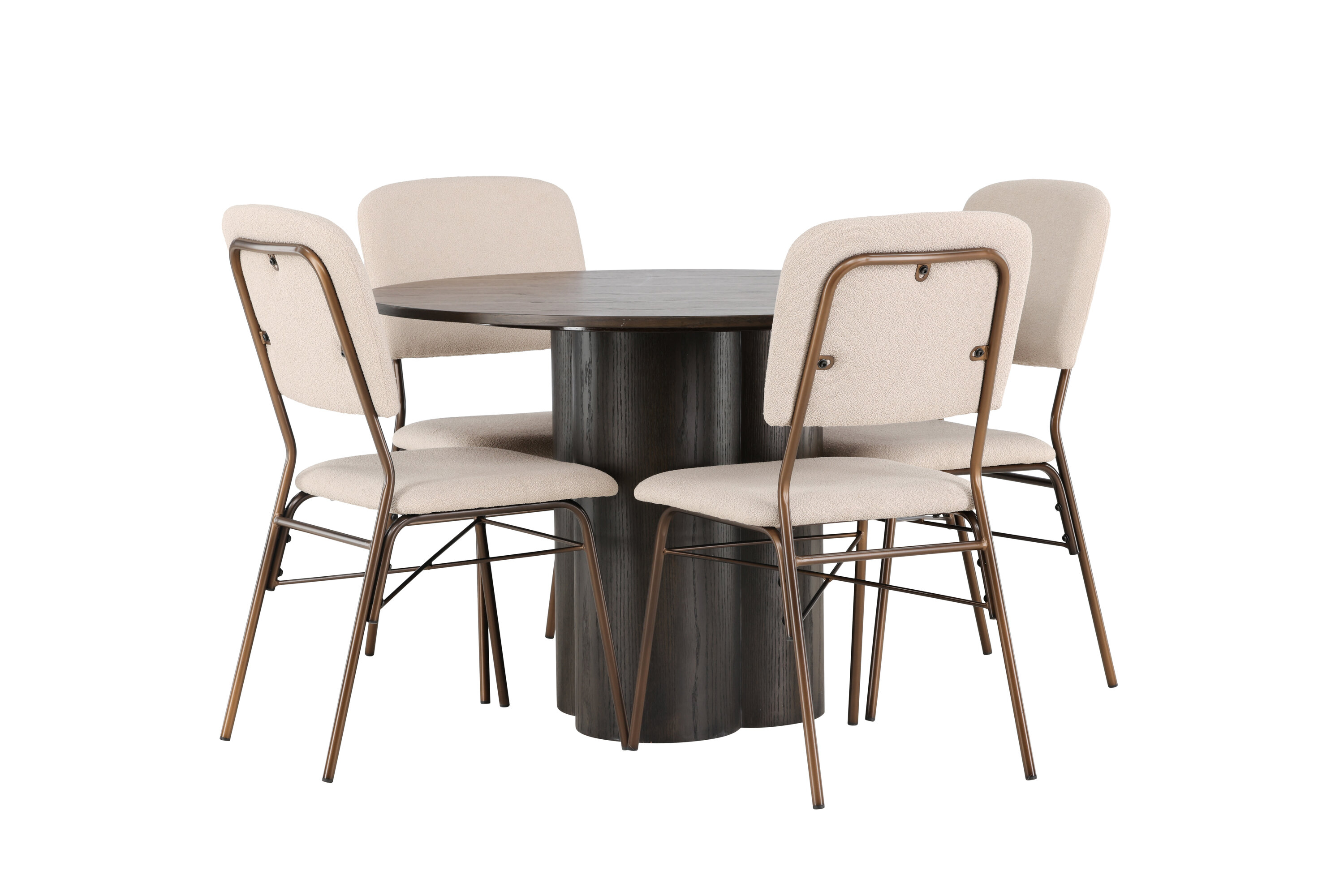 Olivia, Seda ensemble repas rond moka, beige, marron Table : ⌀110 Chaise : 56 x 94 x 48,5 cm sur fond clair