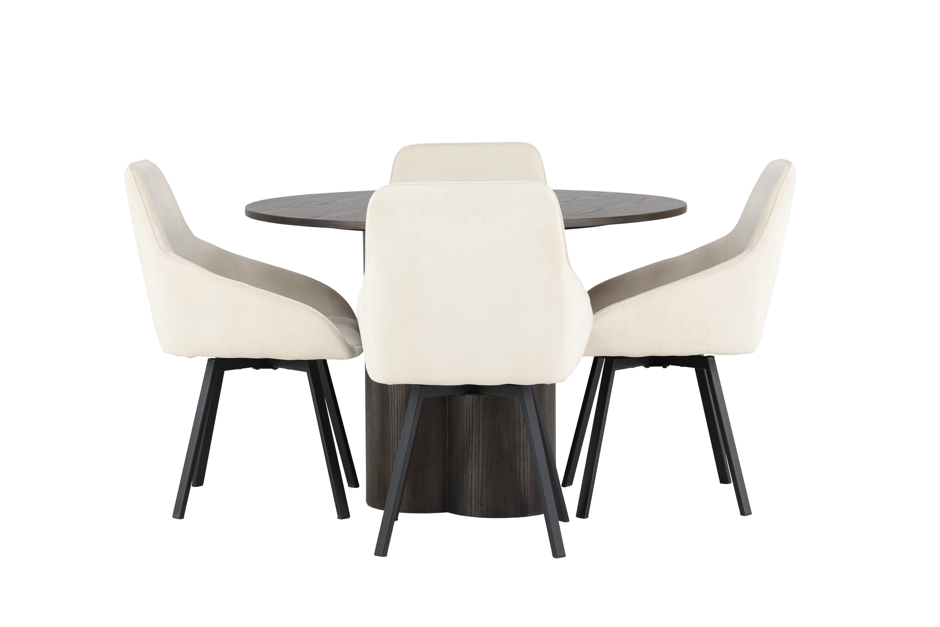Olivia, Rosie ensemble repas rond moka, beige, noir Table : ⌀110 Chaise : 60 x 88 x 55 cm sur fond clair