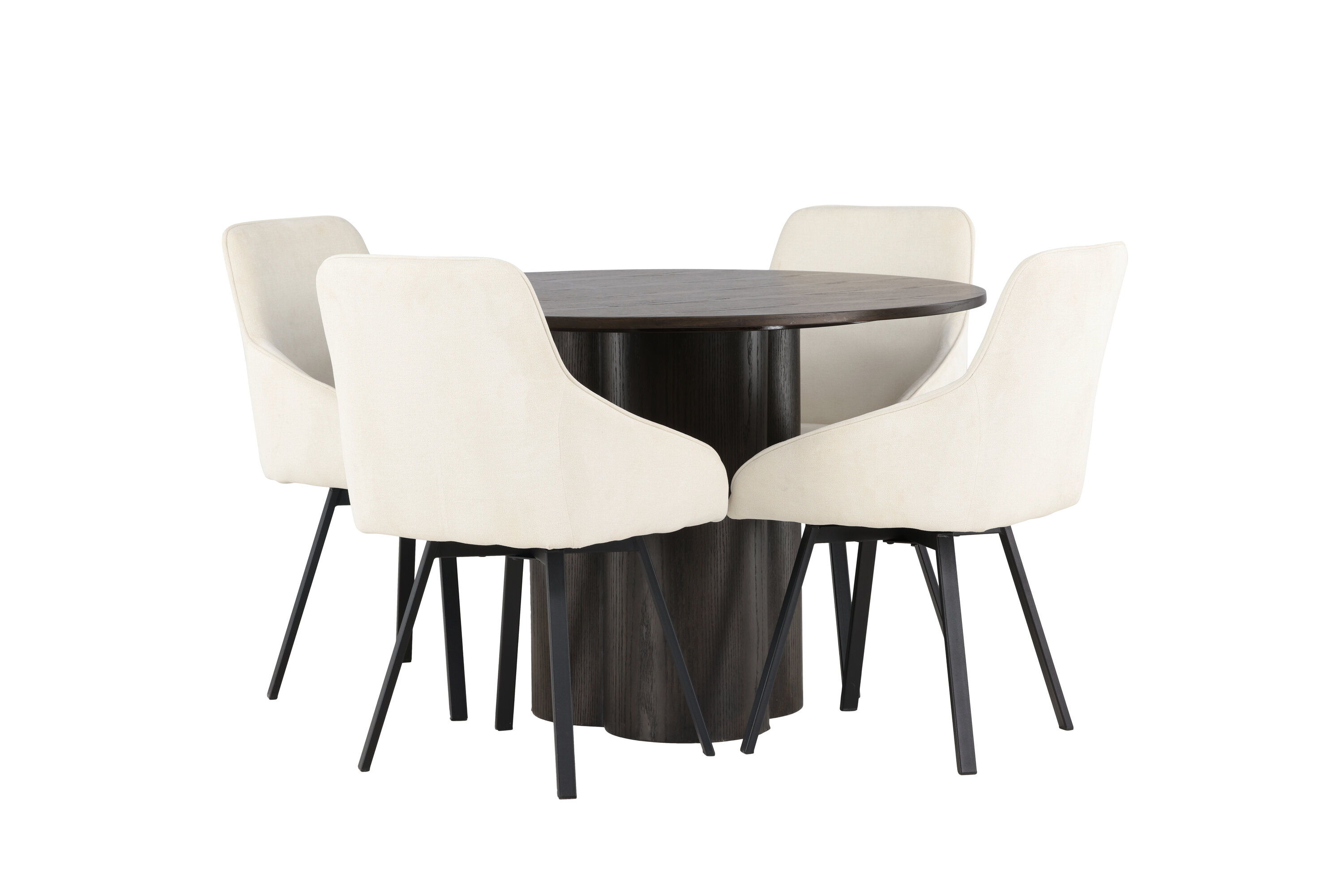 Olivia, Rosie ensemble repas rond moka, beige, noir Table : ⌀110 Chaise : 60 x 88 x 55 cm sur fond clair