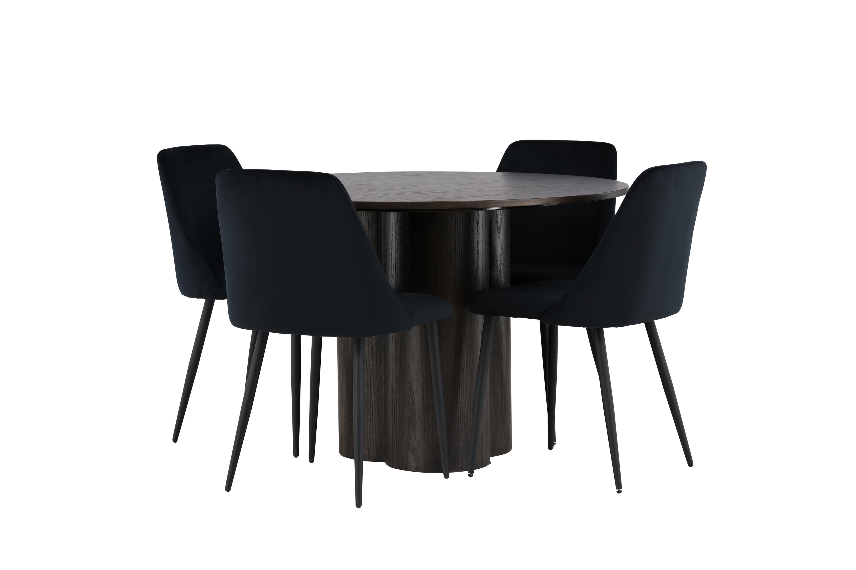 Olivia, Night ensemble repas rond moka, noir Table : ⌀110 Chaise : 56 x 87 x 49 cm sur fond clair
