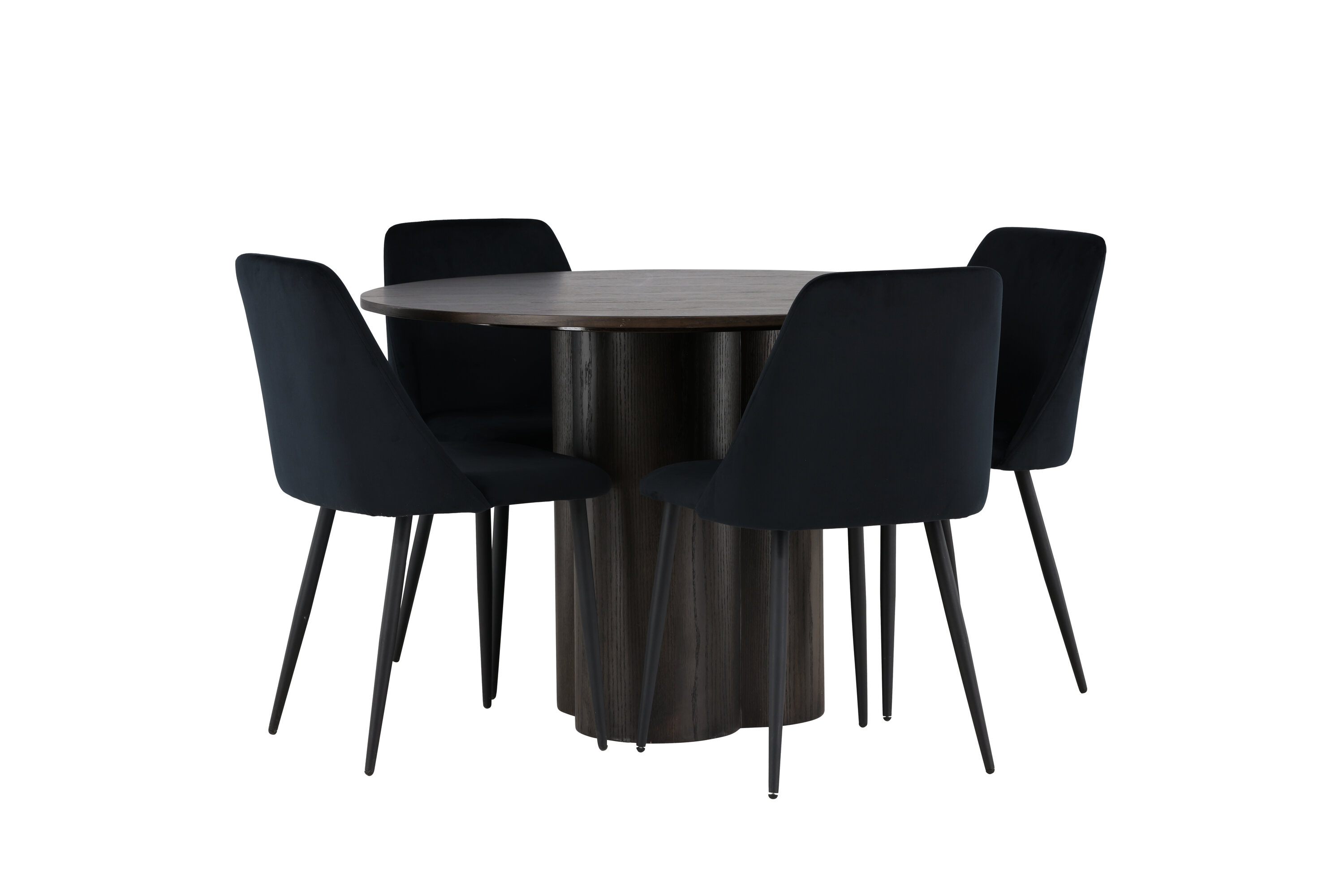 Olivia, Night ensemble repas rond moka, noir Table : ⌀110 Chaise : 56 x 87 x 49 cm sur fond clair