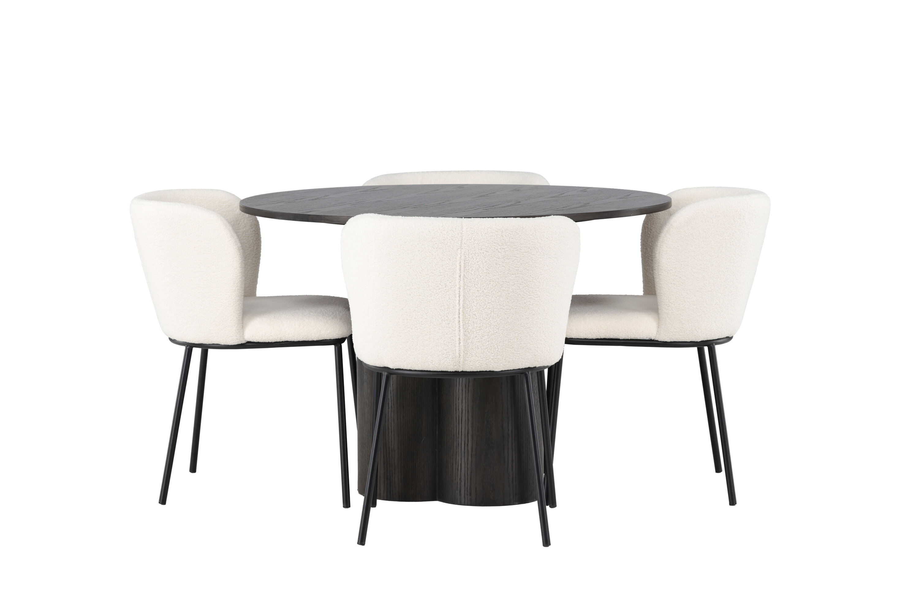 Olivia, Edina ensemble repas rond moka, noir, blanc Table : ⌀110 Chaise : 56 x 76 x 55 cm sur fond clair