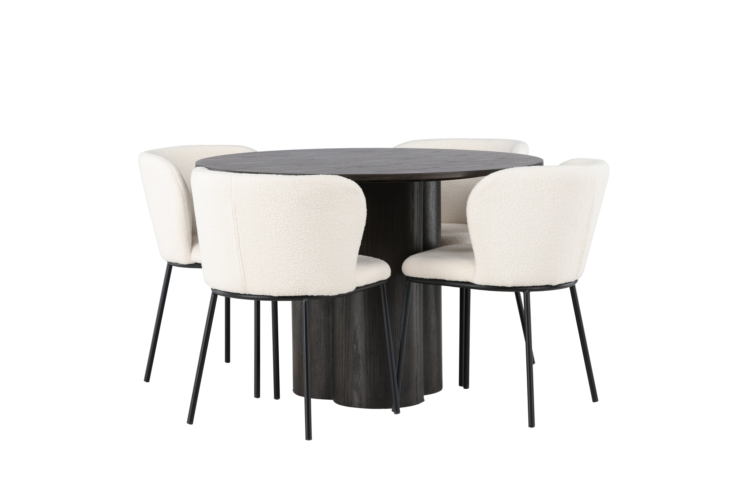 Olivia, Edina ensemble repas rond moka, noir, blanc Table : ⌀110 Chaise : 56 x 76 x 55 cm sur fond clair