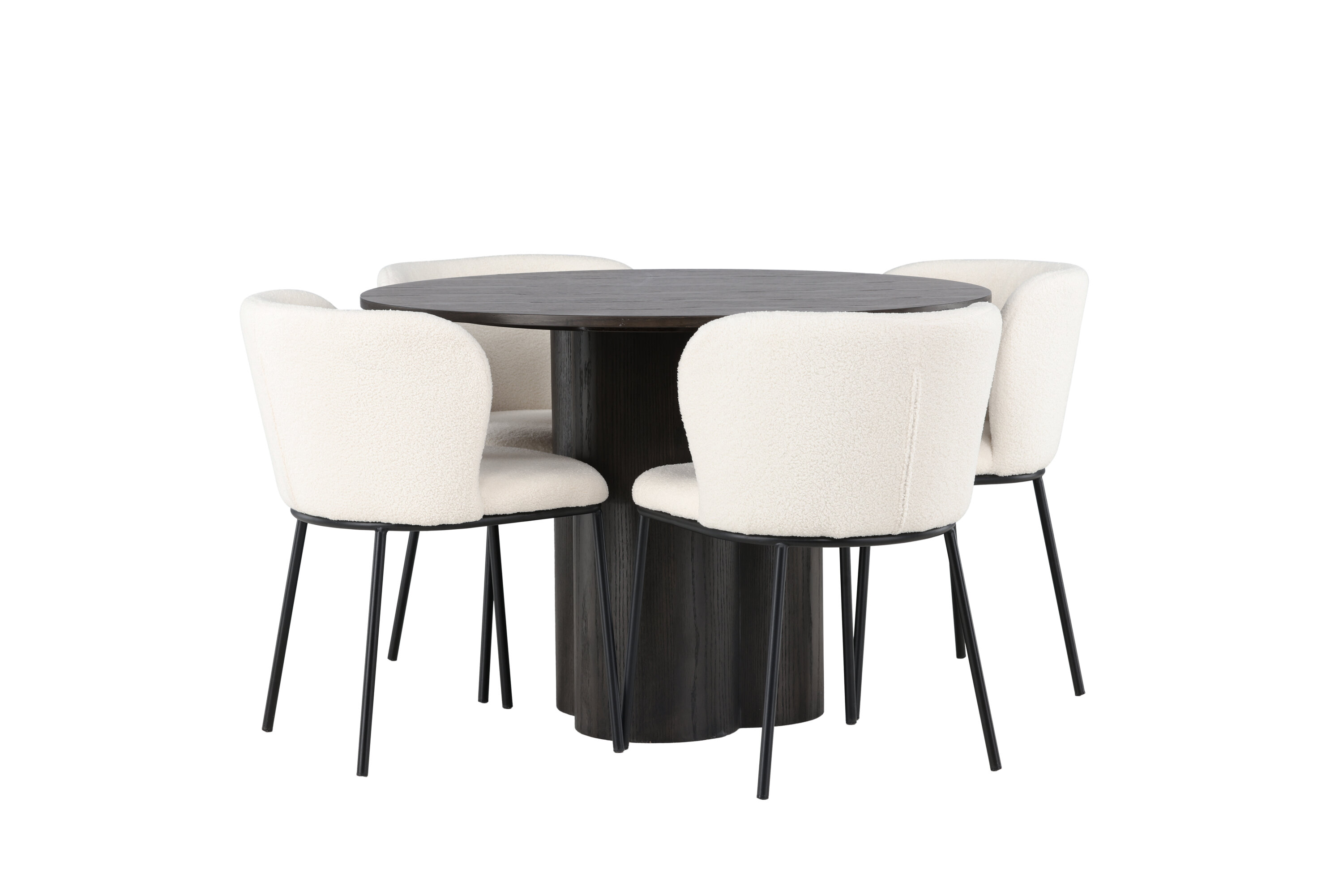 Olivia, Edina ensemble repas rond moka, noir, blanc Table : ⌀110 Chaise : 56 x 76 x 55 cm sur fond clair