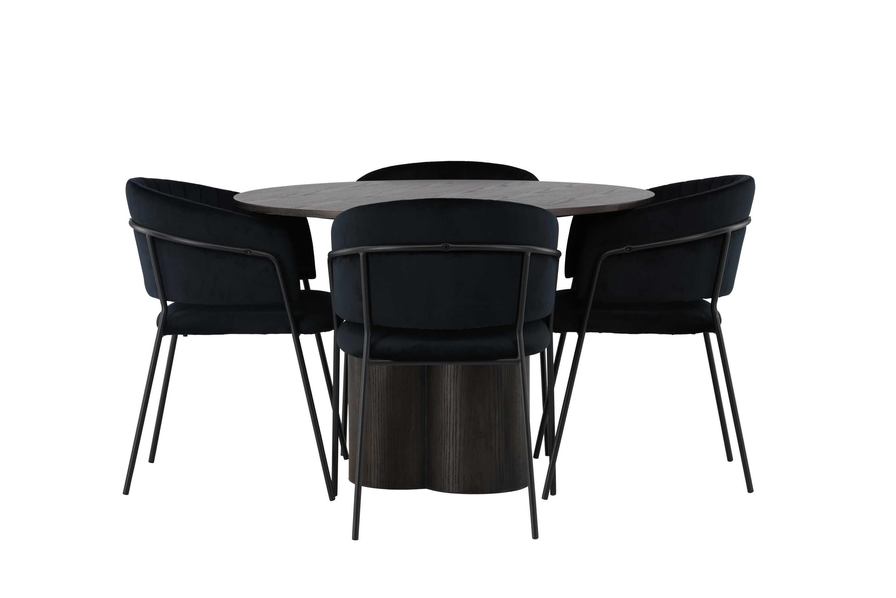 Olivia, Selma ensemble repas rond moka, noir Table : ⌀110 Chaise : 58 x 82 x 54 cm sur fond clair
