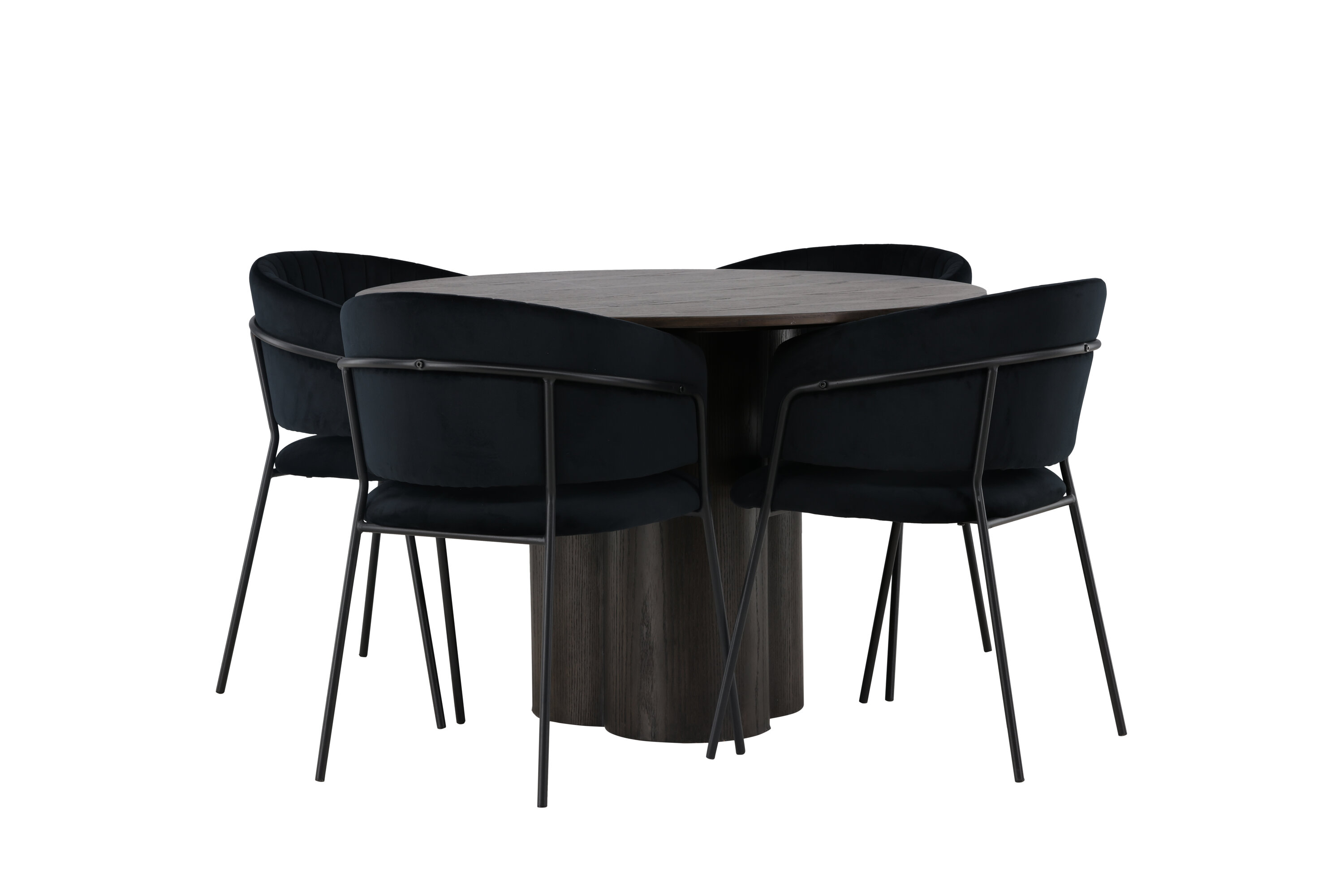 Olivia, Selma ensemble repas rond moka, noir Table : ⌀110 Chaise : 58 x 82 x 54 cm sur fond clair