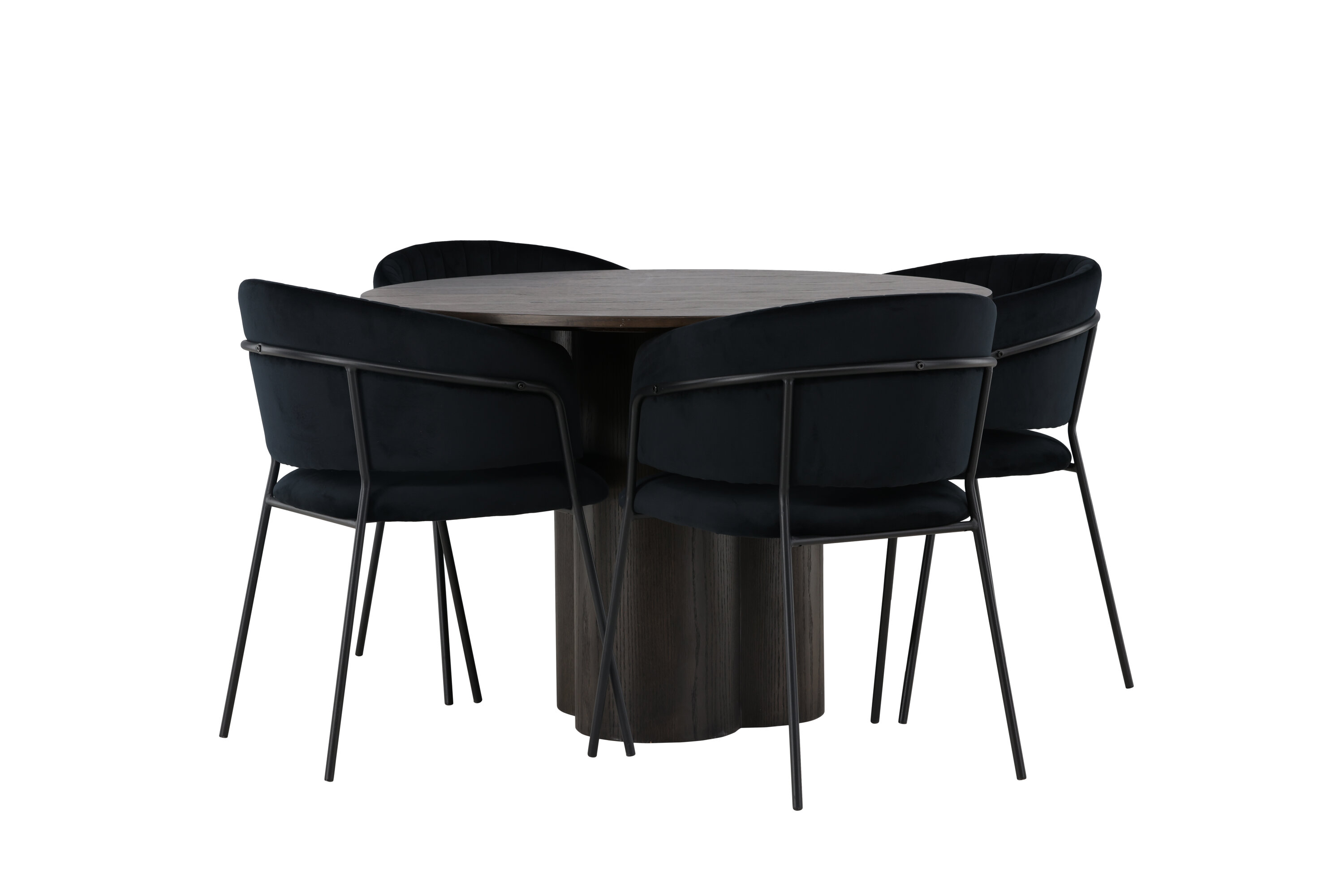 Olivia, Selma ensemble repas rond moka, noir Table : ⌀110 Chaise : 58 x 82 x 54 cm sur fond clair