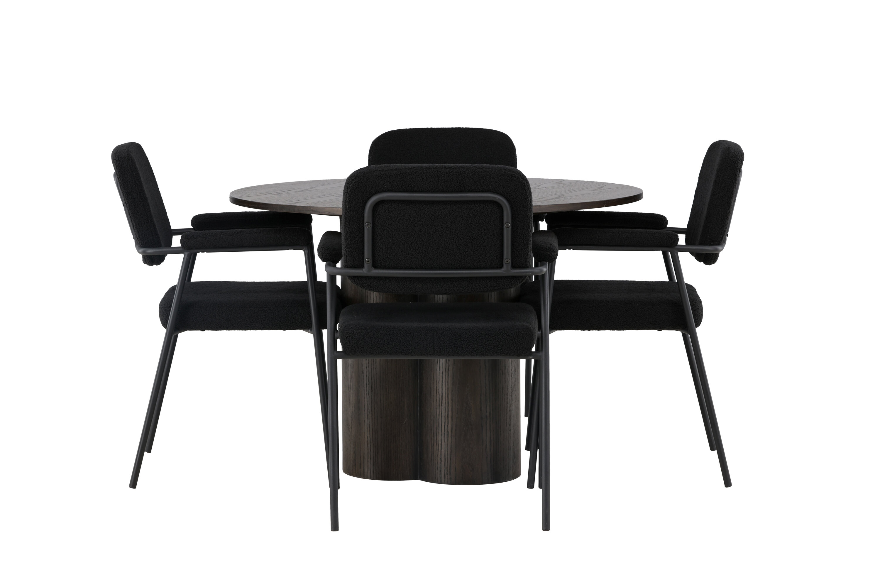 Olivia, Yesterday ensemble repas rond moka, noir Table : ⌀110 Chaise : 60,5 x 90 x 58 cm sur fond clair