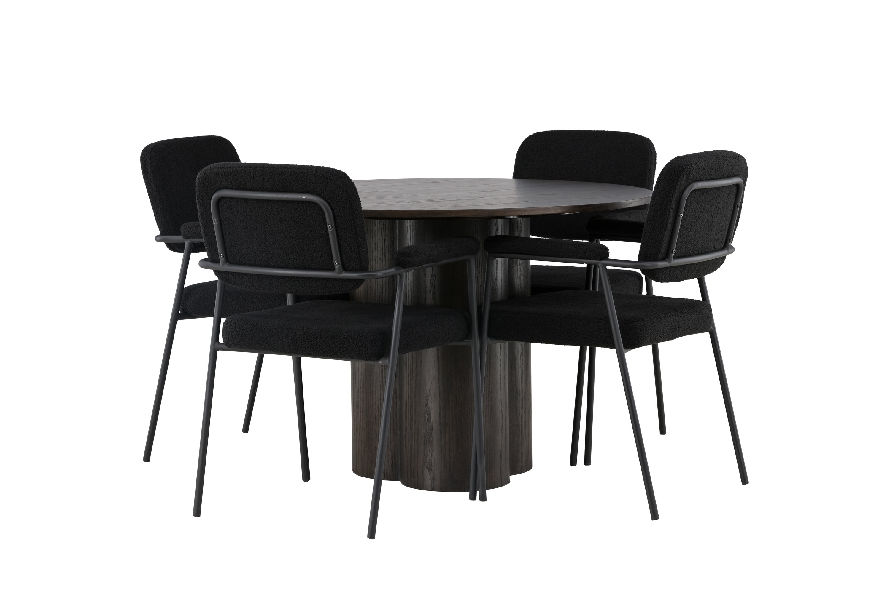 Olivia, Yesterday ensemble repas rond moka, noir Table : ⌀110 Chaise : 60,5 x 90 x 58 cm sur fond clair