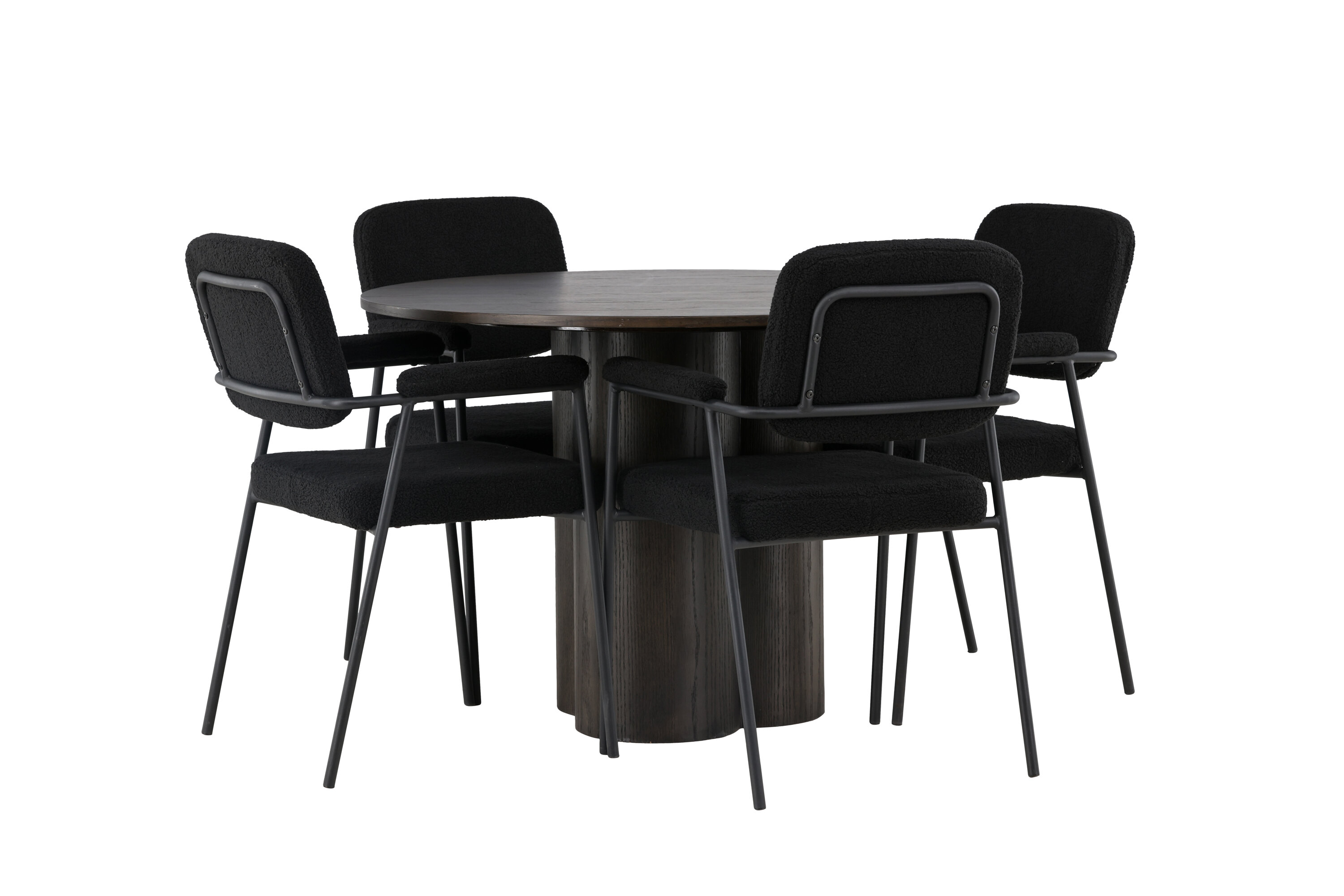 Olivia, Yesterday ensemble repas rond moka, noir Table : ⌀110 Chaise : 60,5 x 90 x 58 cm sur fond clair