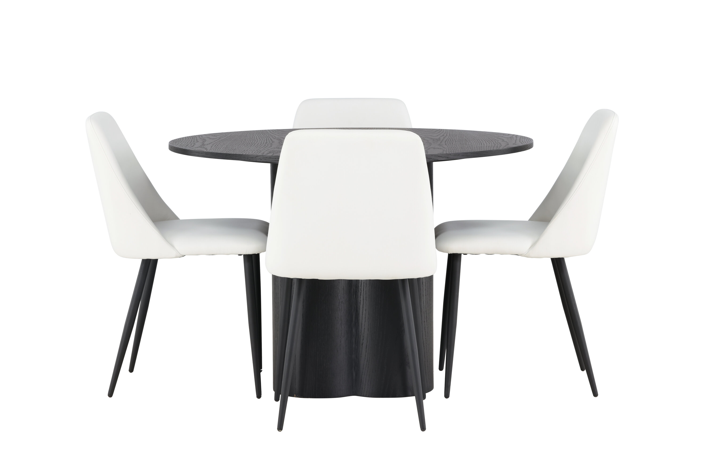 Olivia, Night ensemble repas rond noir, blanc Table : ⌀110 Chaise : 56 x 87 x 49 cm sur fond clair