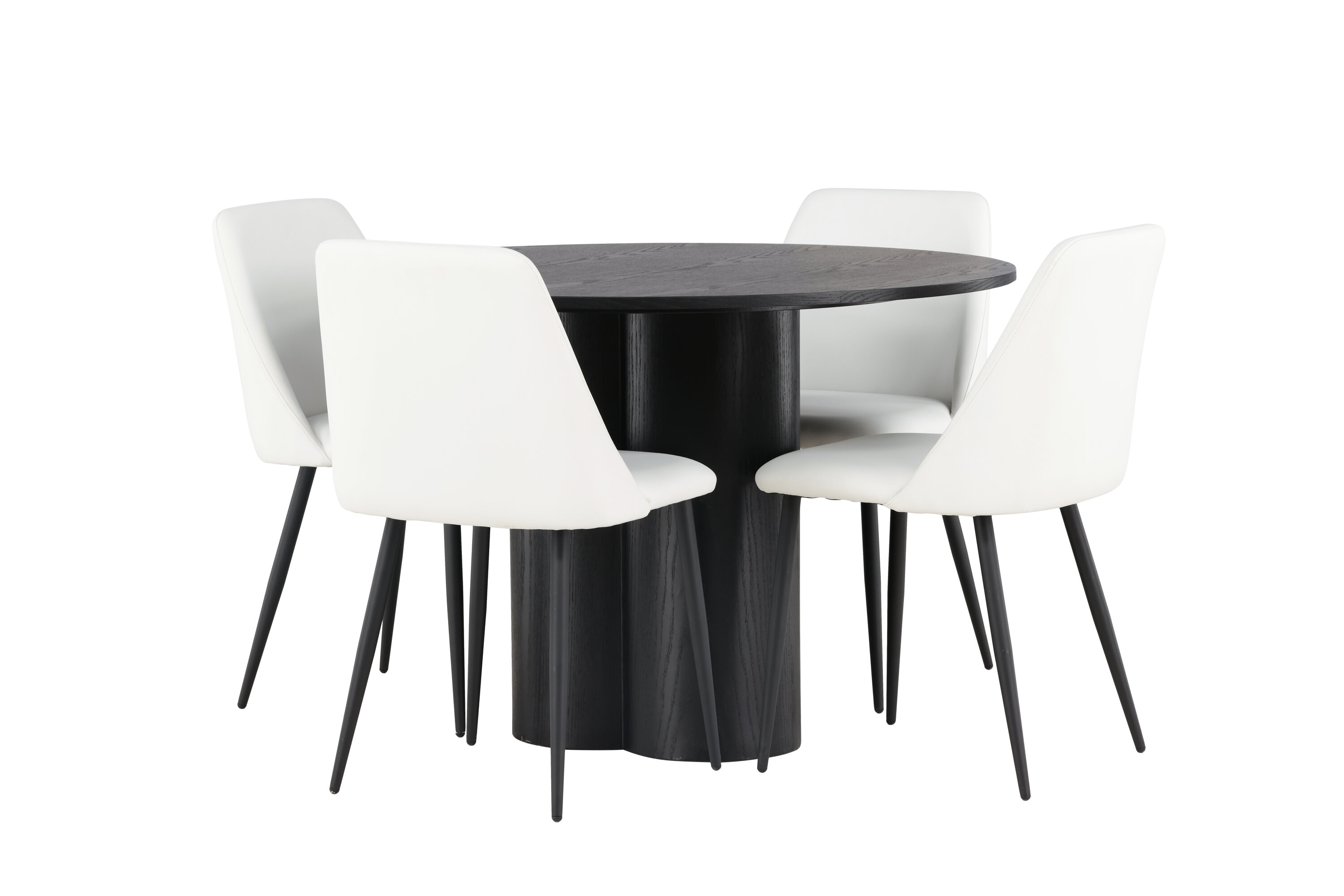 Olivia, Night ensemble repas rond noir, blanc Table : ⌀110 Chaise : 56 x 87 x 49 cm sur fond clair
