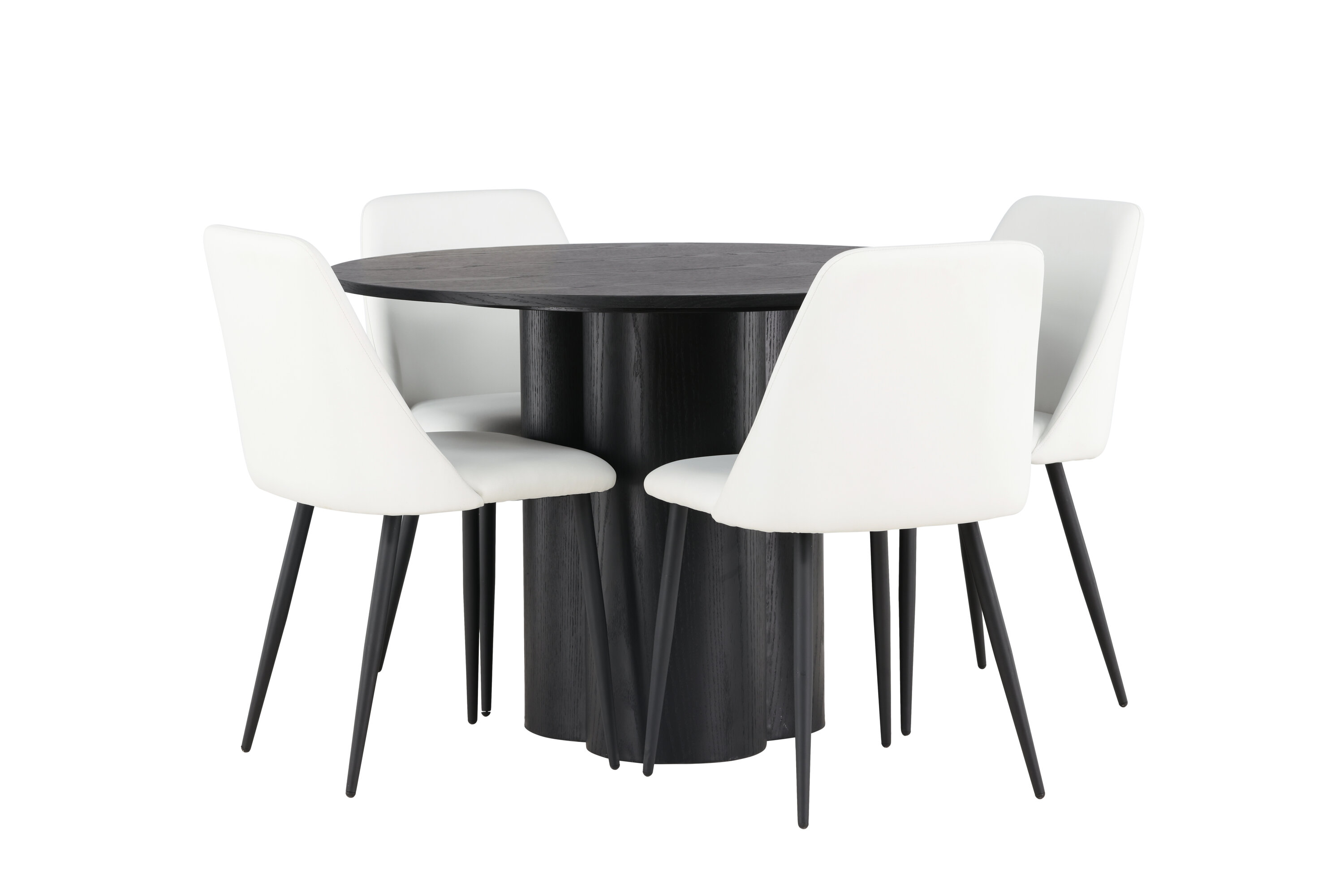 Olivia, Night ensemble repas rond noir, blanc Table : ⌀110 Chaise : 56 x 87 x 49 cm sur fond clair