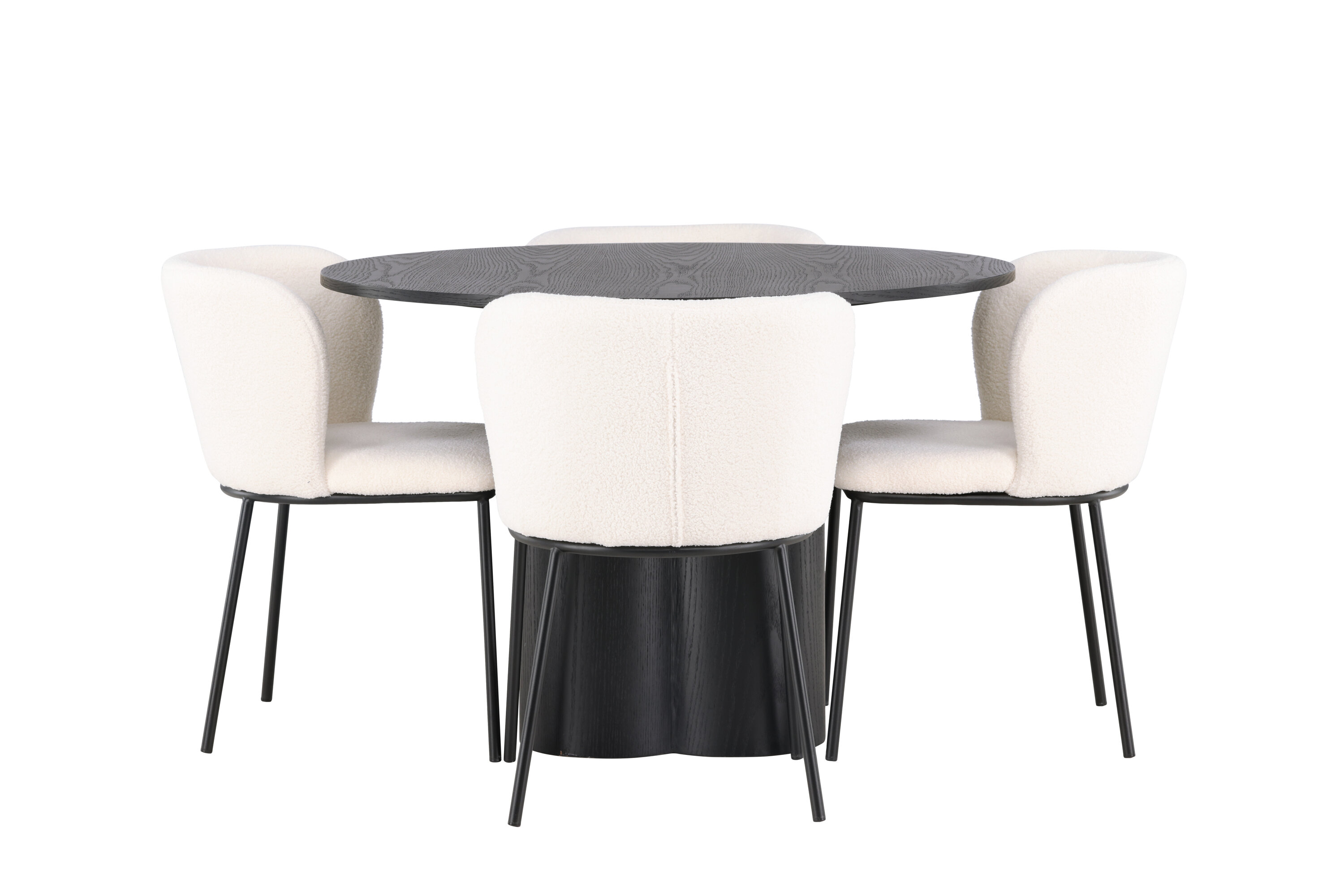 Olivia, Edina ensemble repas rond noir, blanc Table : ⌀110 Chaise : 56 x 76 x 55 cm sur fond clair