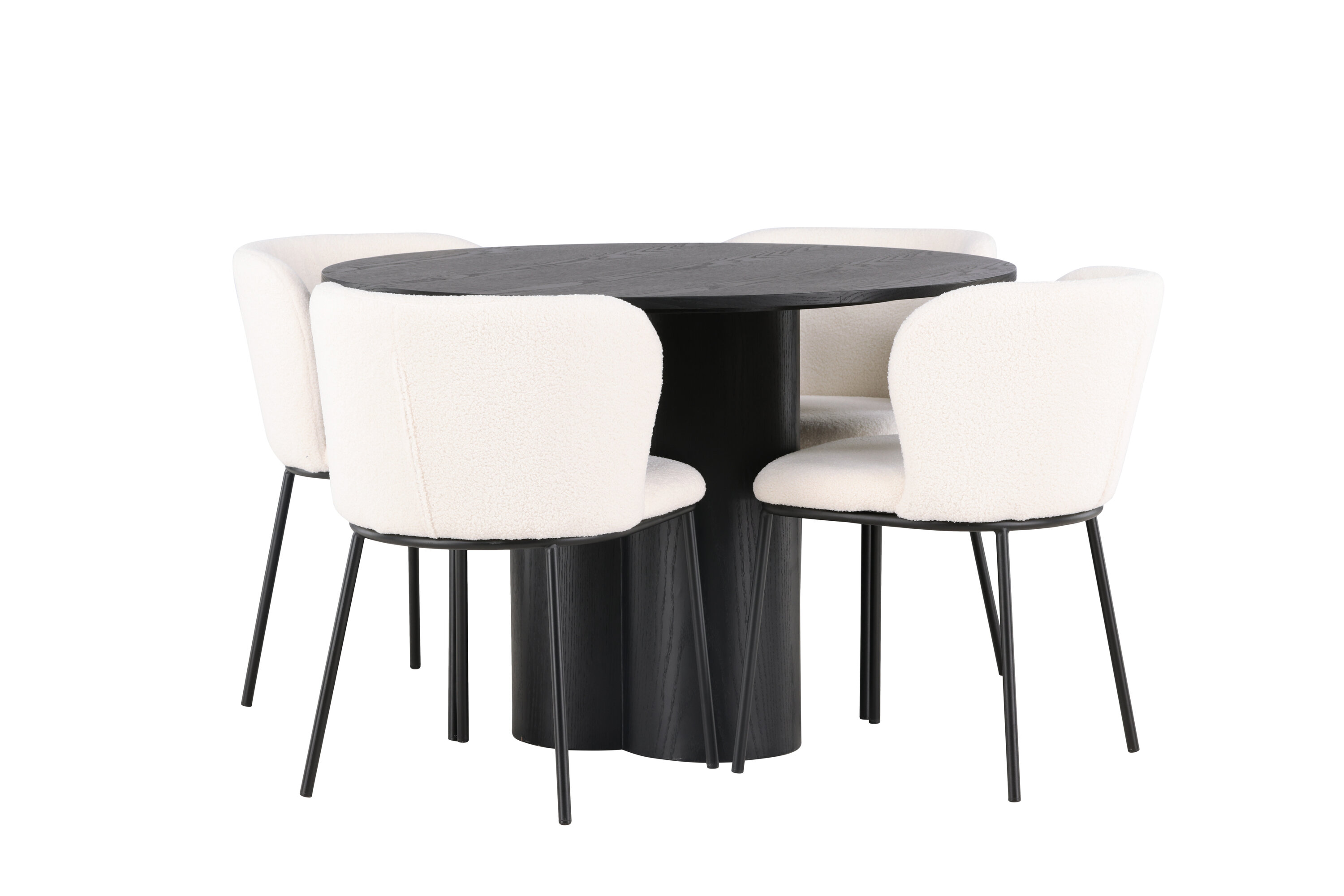 Olivia, Edina ensemble repas rond noir, blanc Table : ⌀110 Chaise : 56 x 76 x 55 cm sur fond clair