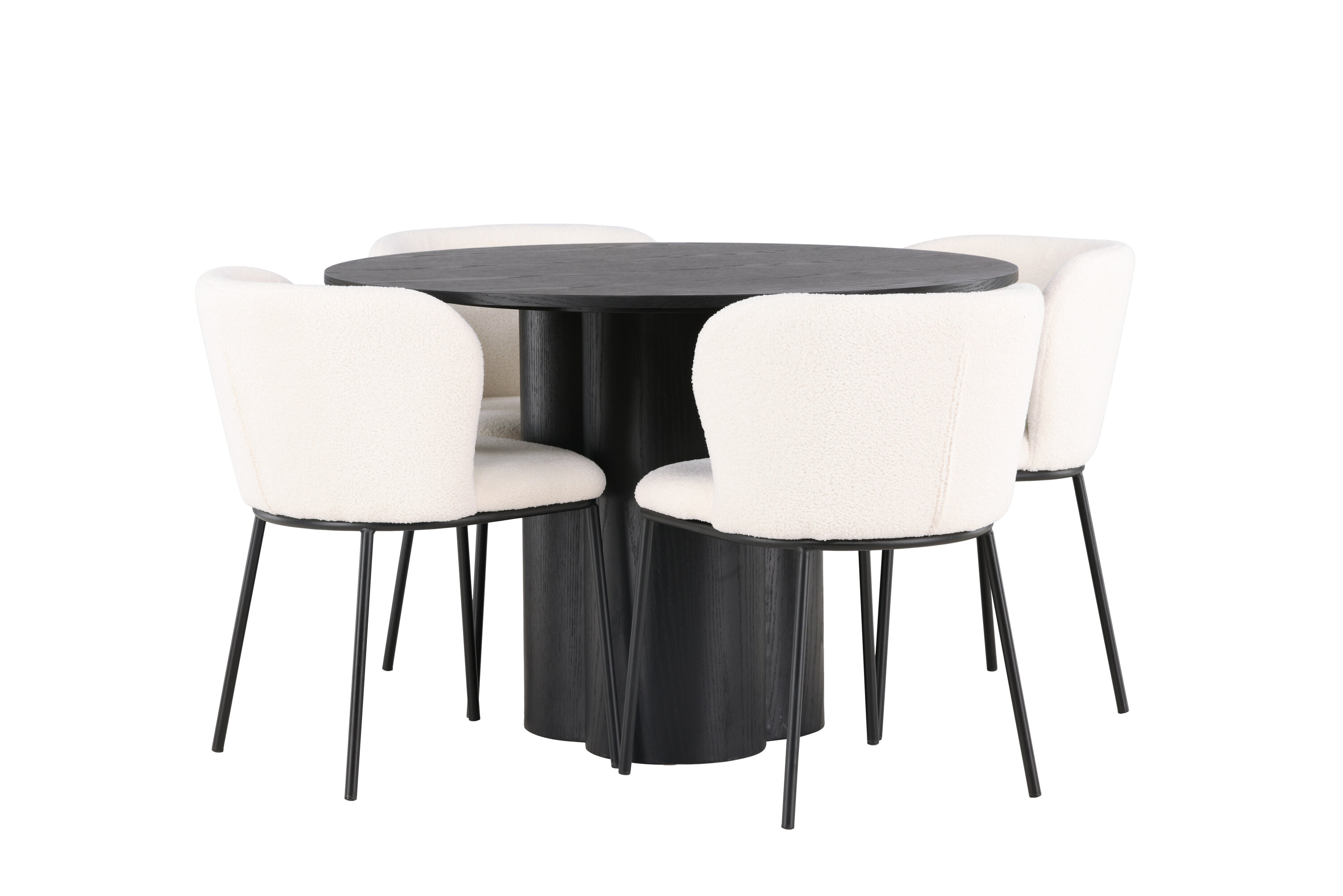 Olivia, Edina ensemble repas rond noir, blanc Table : ⌀110 Chaise : 56 x 76 x 55 cm sur fond clair