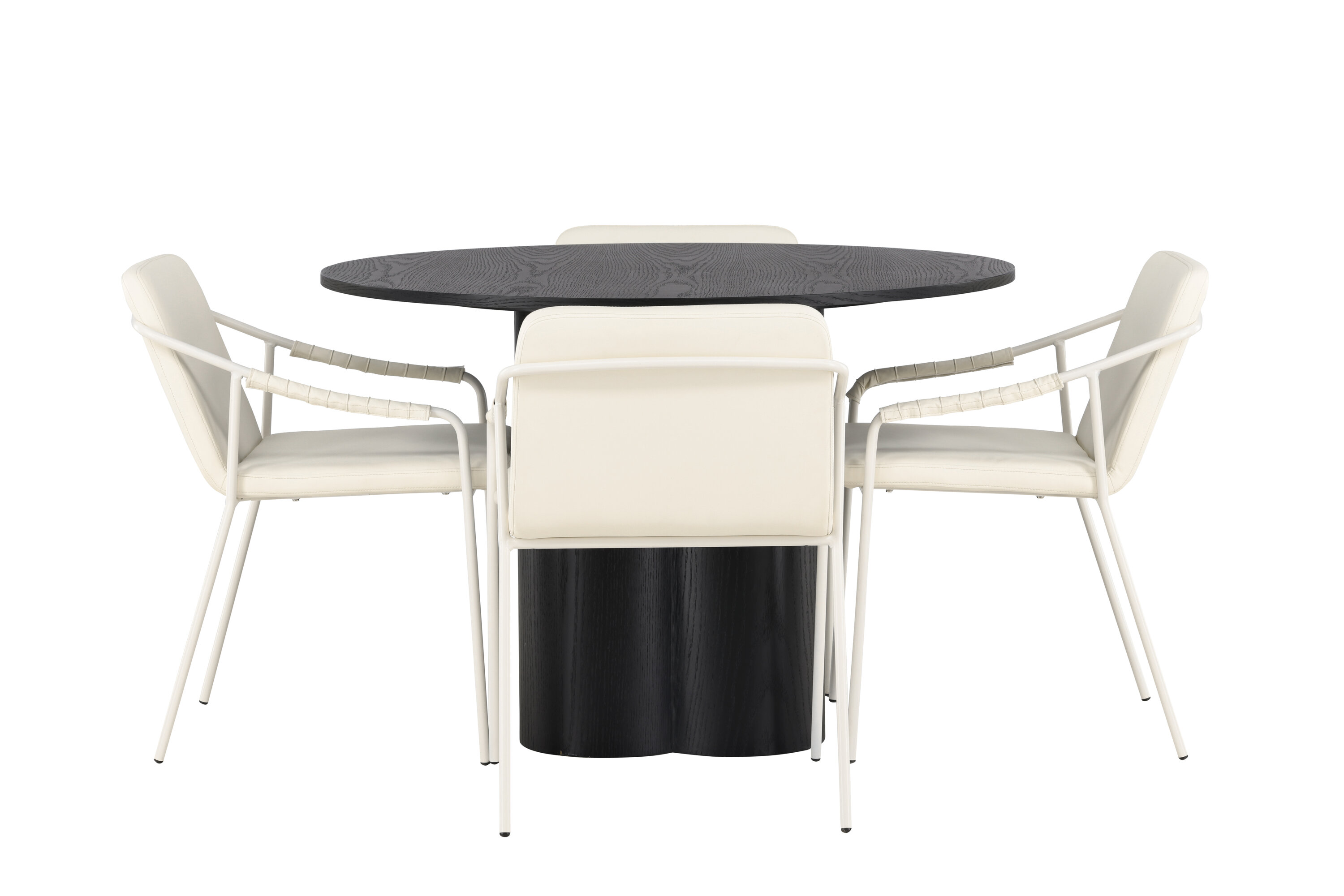 Olivia, Tvist ensemble repas rond noir, beige Table : ⌀110 Chaise : 59 x 78 x 52 cm sur fond clair