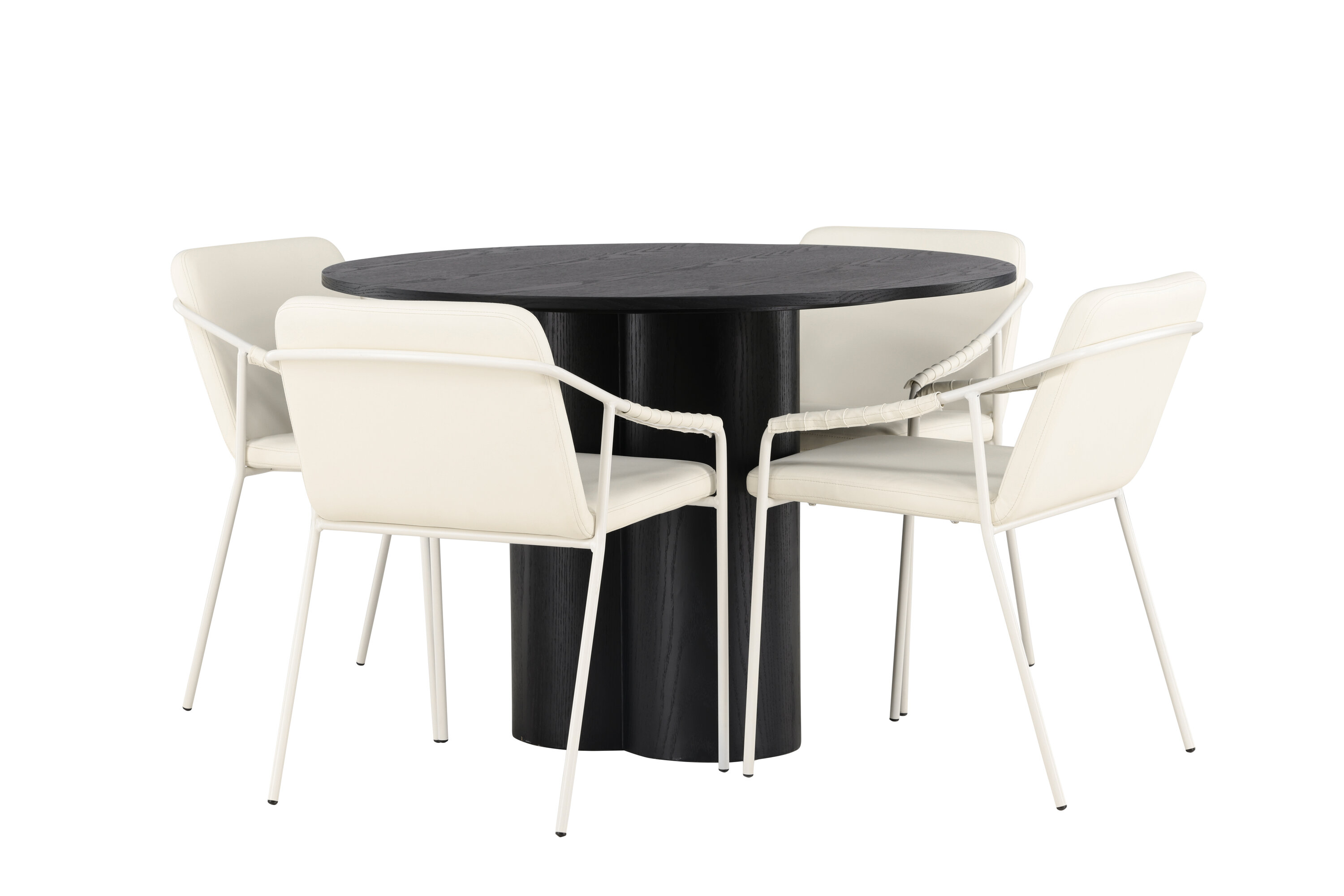 Olivia, Tvist ensemble repas rond noir, beige Table : ⌀110 Chaise : 59 x 78 x 52 cm sur fond clair
