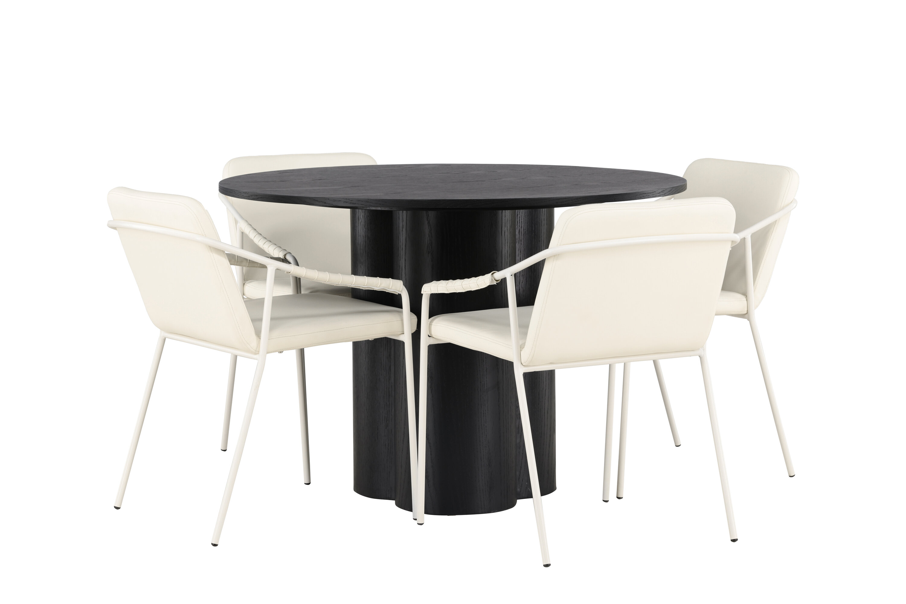 Olivia, Tvist ensemble repas rond noir, beige Table : ⌀110 Chaise : 59 x 78 x 52 cm sur fond clair