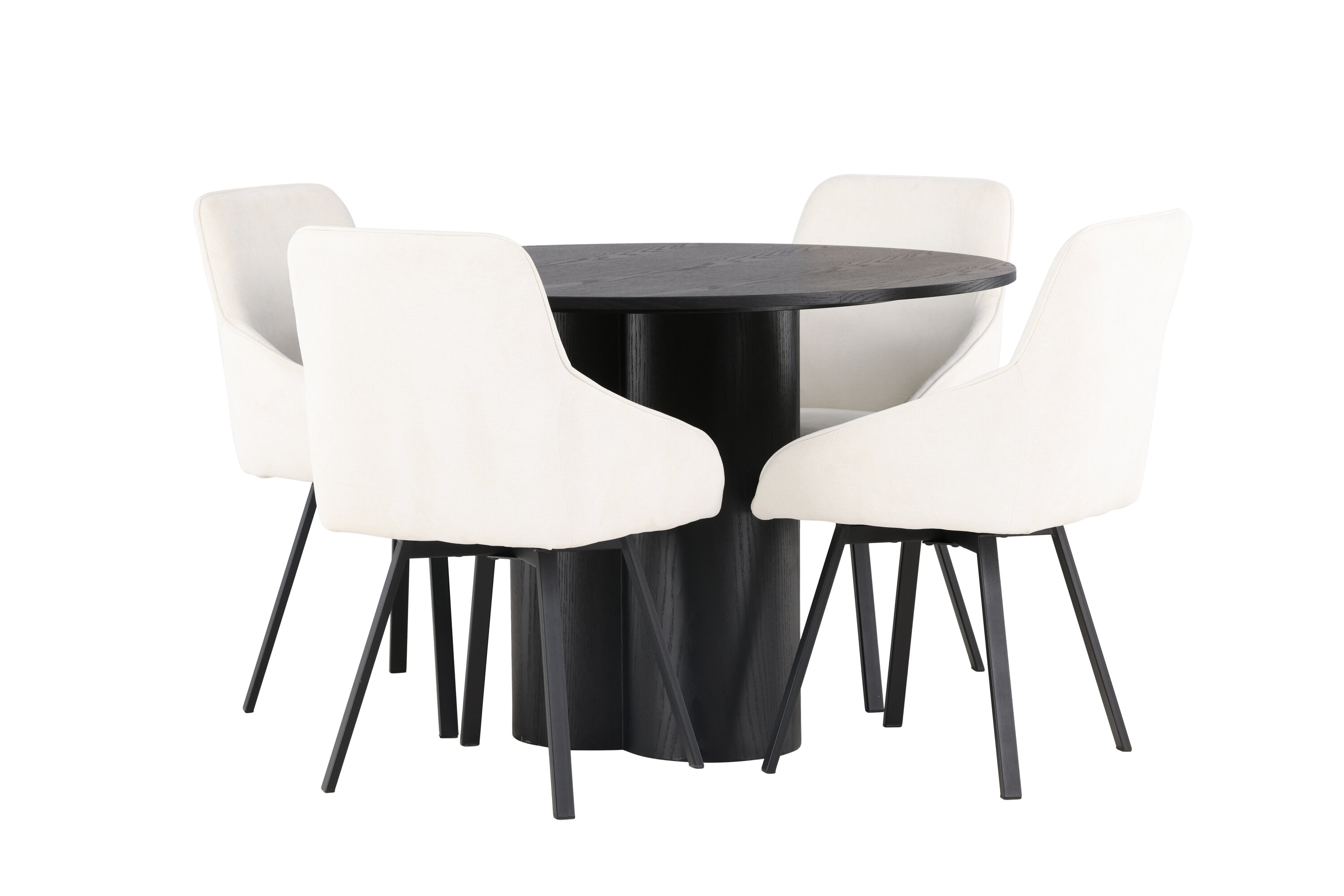 Olivia, Rosie ensemble repas rond noir, beige Table : ⌀110 Chaise : 60 x 88 x 55 cm sur fond clair