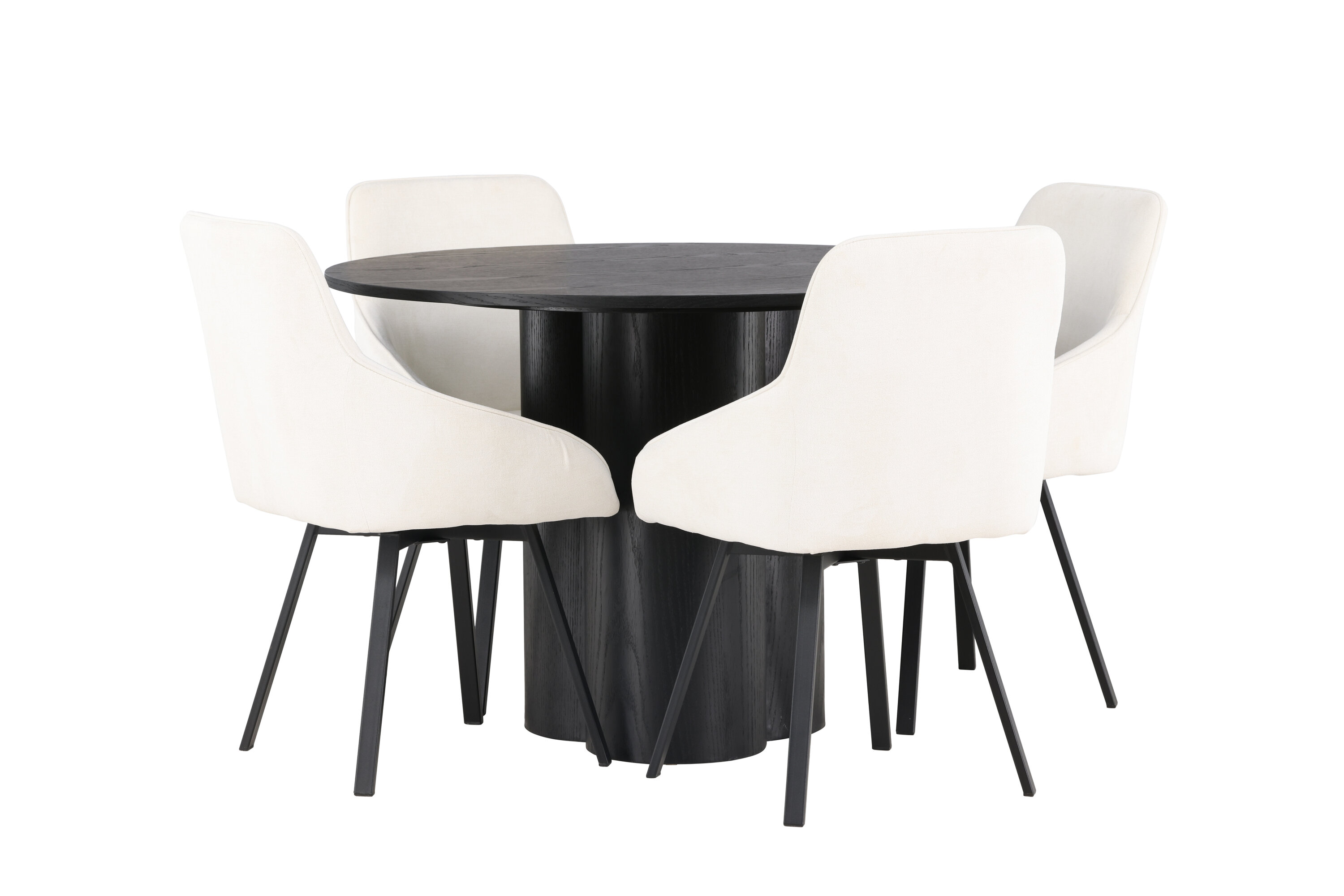 Olivia, Rosie ensemble repas rond noir, beige Table : ⌀110 Chaise : 60 x 88 x 55 cm sur fond clair