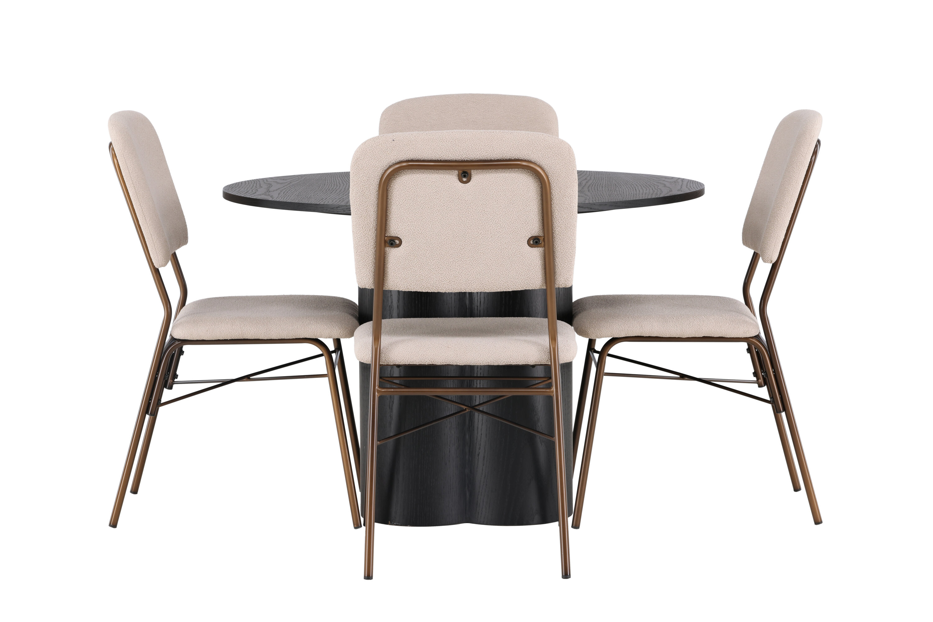 Olivia, Seda ensemble repas rond noir, beige, marron Table : ⌀110 Chaise : 56 x 94 x 48,5 cm sur fond clair