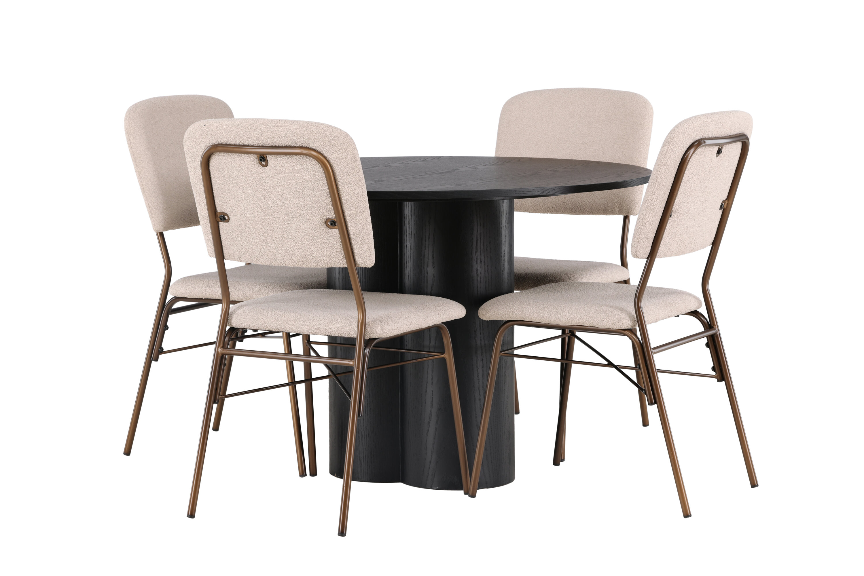 Olivia, Seda ensemble repas rond noir, beige, marron Table : ⌀110 Chaise : 56 x 94 x 48,5 cm sur fond clair