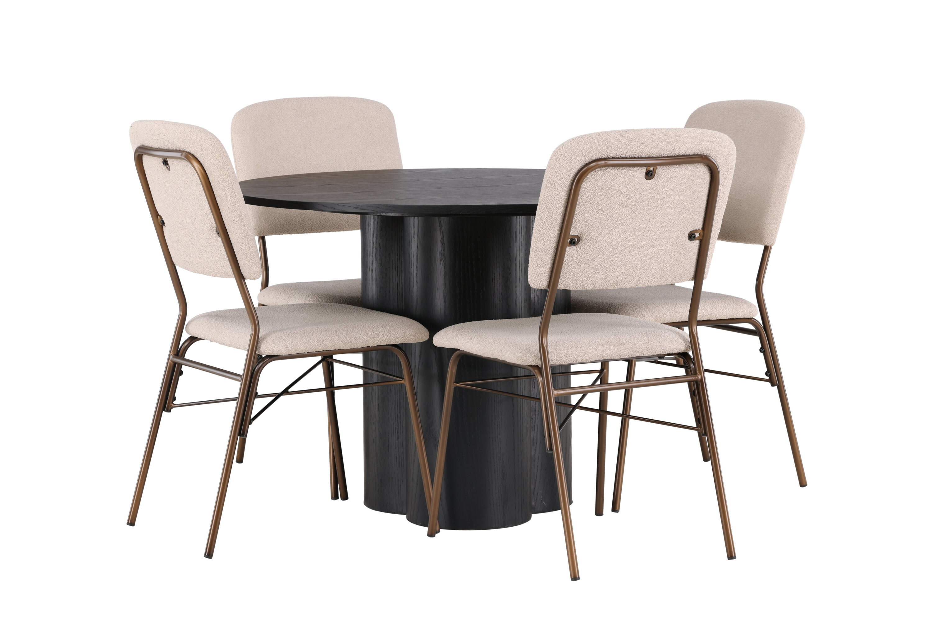 Olivia, Seda ensemble repas rond noir, beige, marron Table : ⌀110 Chaise : 56 x 94 x 48,5 cm sur fond clair
