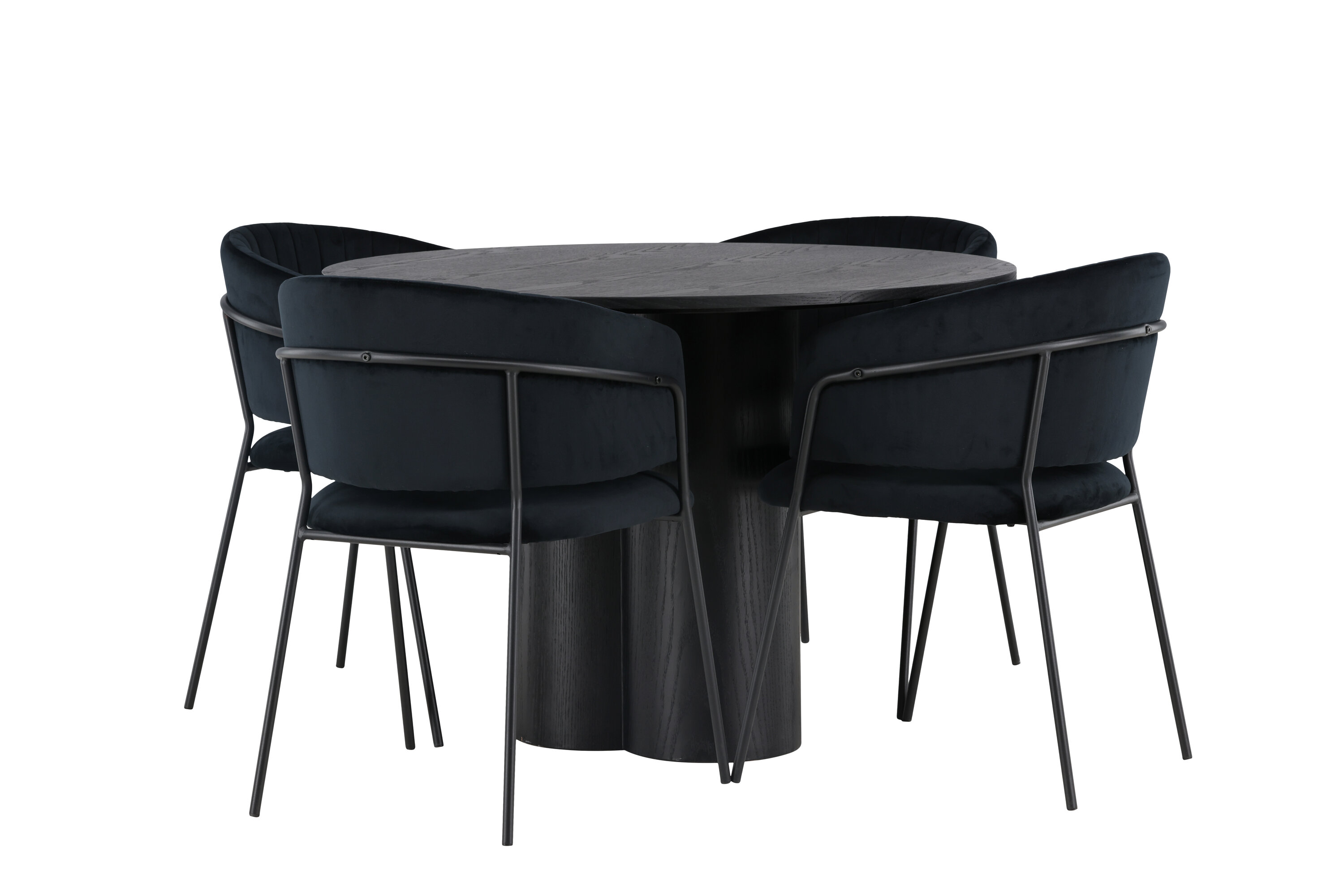 Olivia, Selma ensemble repas rond noir Table : ⌀110 Chaise : 58 x 82 x 54 cm sur fond clair