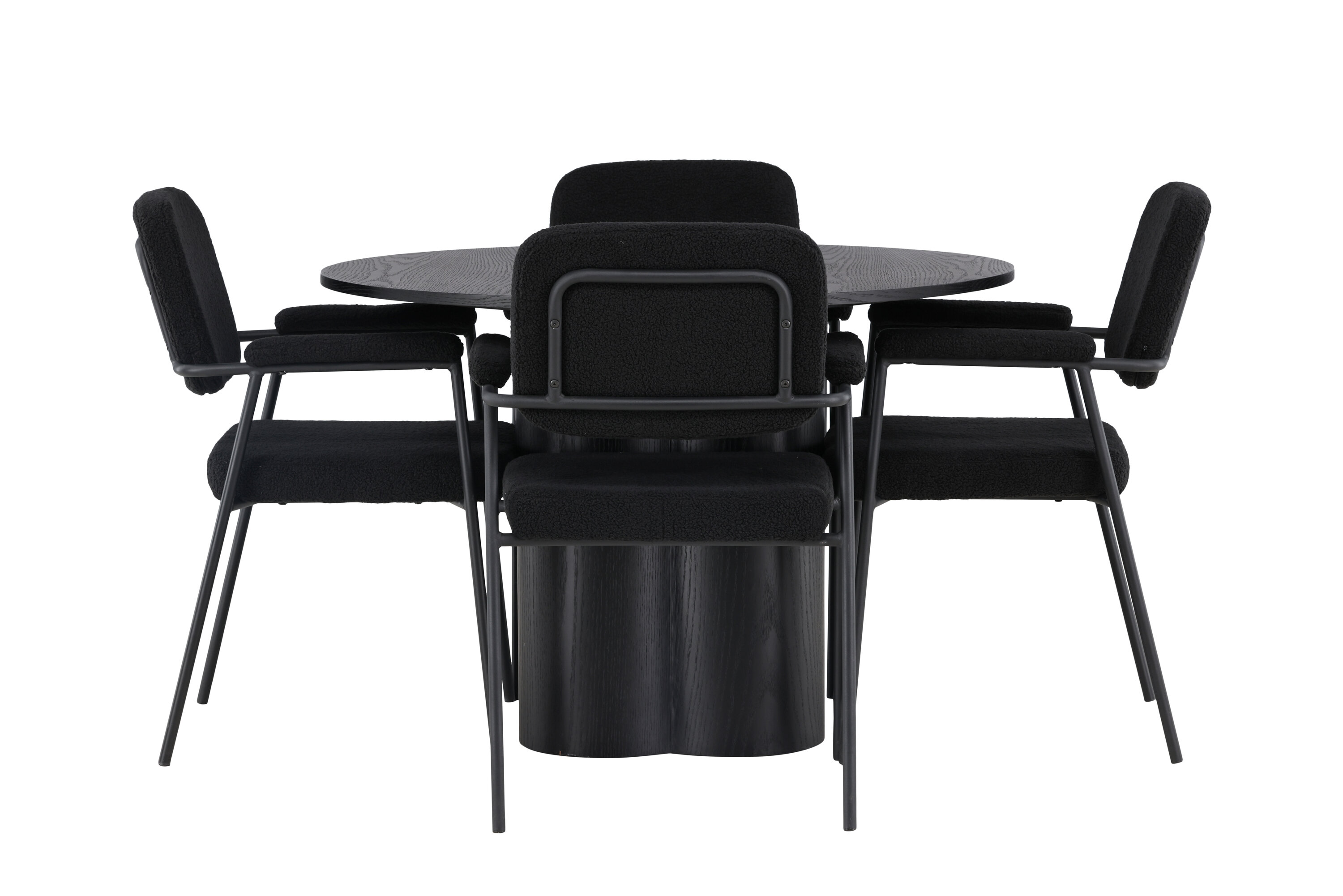 Olivia, Yesterday ensemble repas rond noir Table : ⌀110 Chaise : 60,5 x 90 x 58 cm sur fond clair