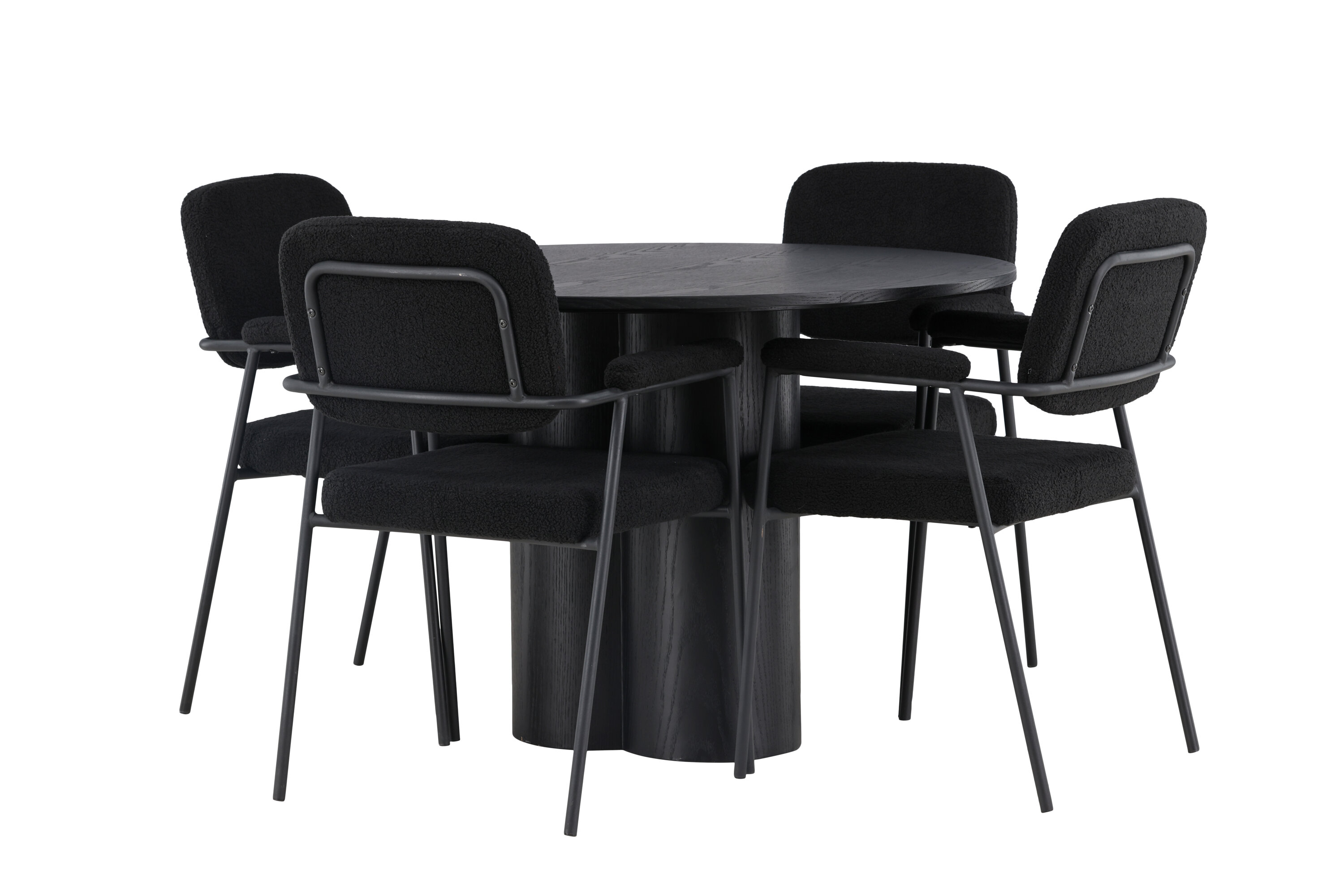 Olivia, Yesterday ensemble repas rond noir Table : ⌀110 Chaise : 60,5 x 90 x 58 cm sur fond clair