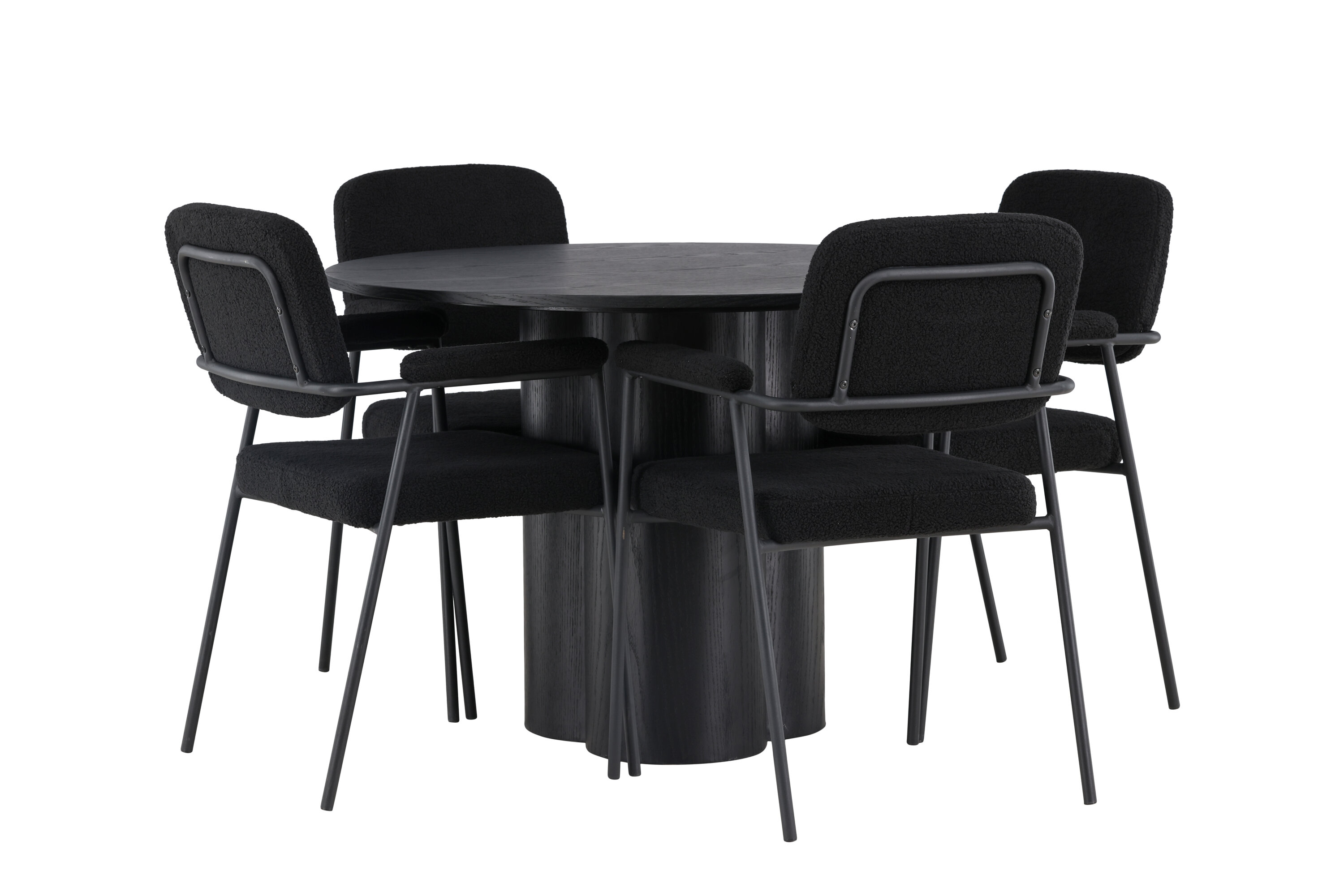 Olivia, Yesterday ensemble repas rond noir Table : ⌀110 Chaise : 60,5 x 90 x 58 cm sur fond clair