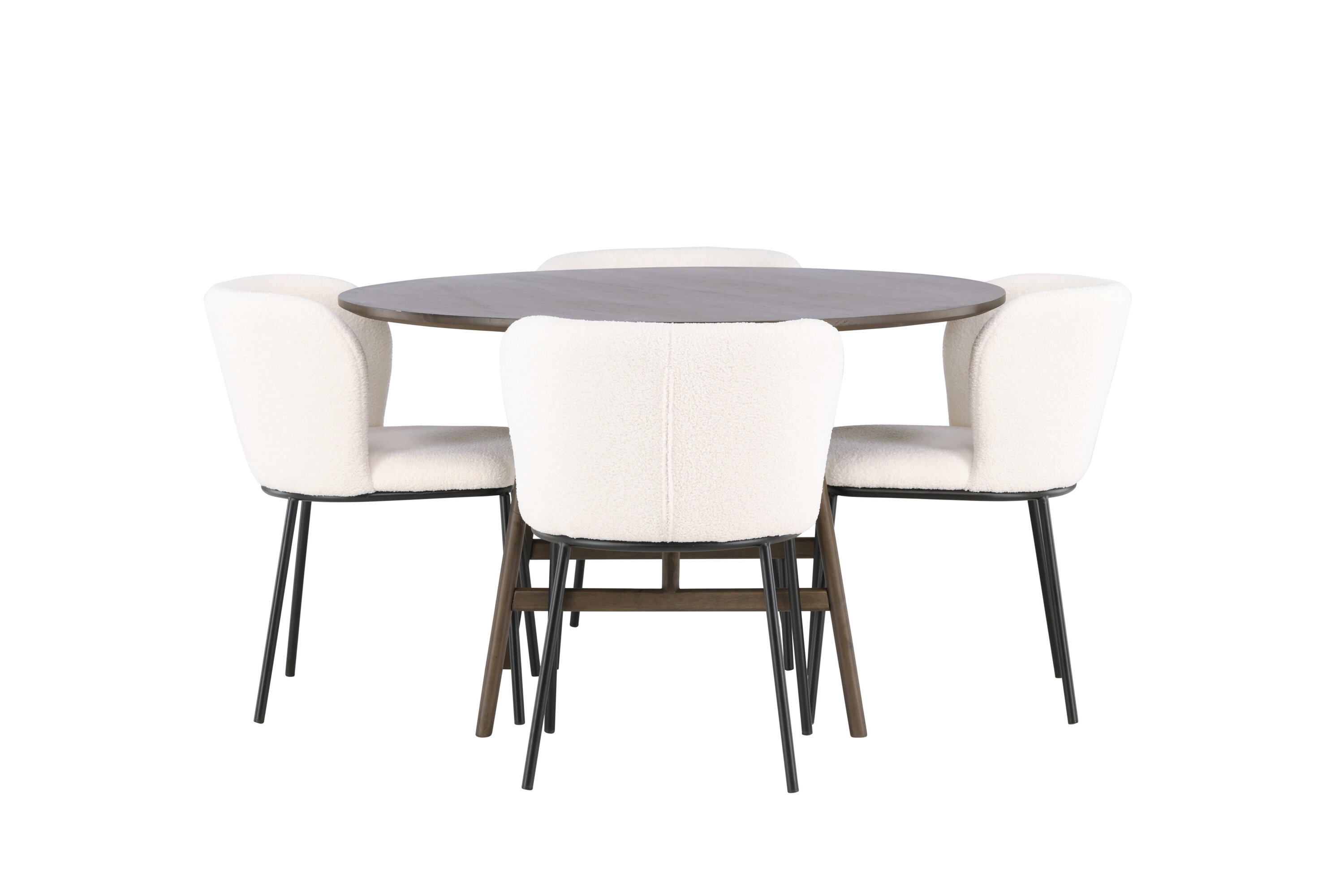 Kaseidon, Edina ensemble repas rond marron foncé, noir, blanc Table : ⌀100 Chaise : 56 x 76 x 55 cm sur fond clair