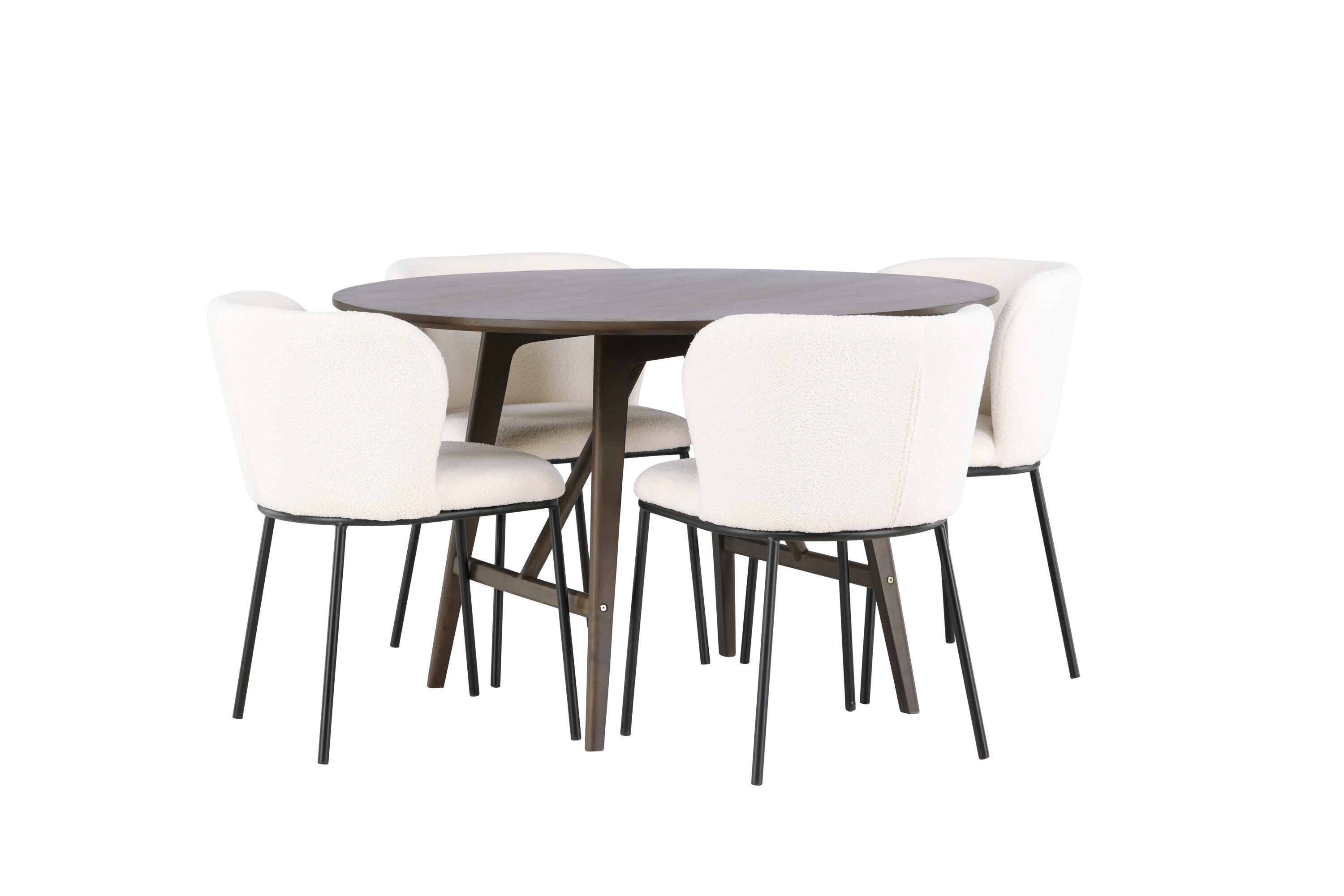 Kaseidon, Edina ensemble repas rond marron foncé, noir, blanc Table : ⌀100 Chaise : 56 x 76 x 55 cm sur fond clair