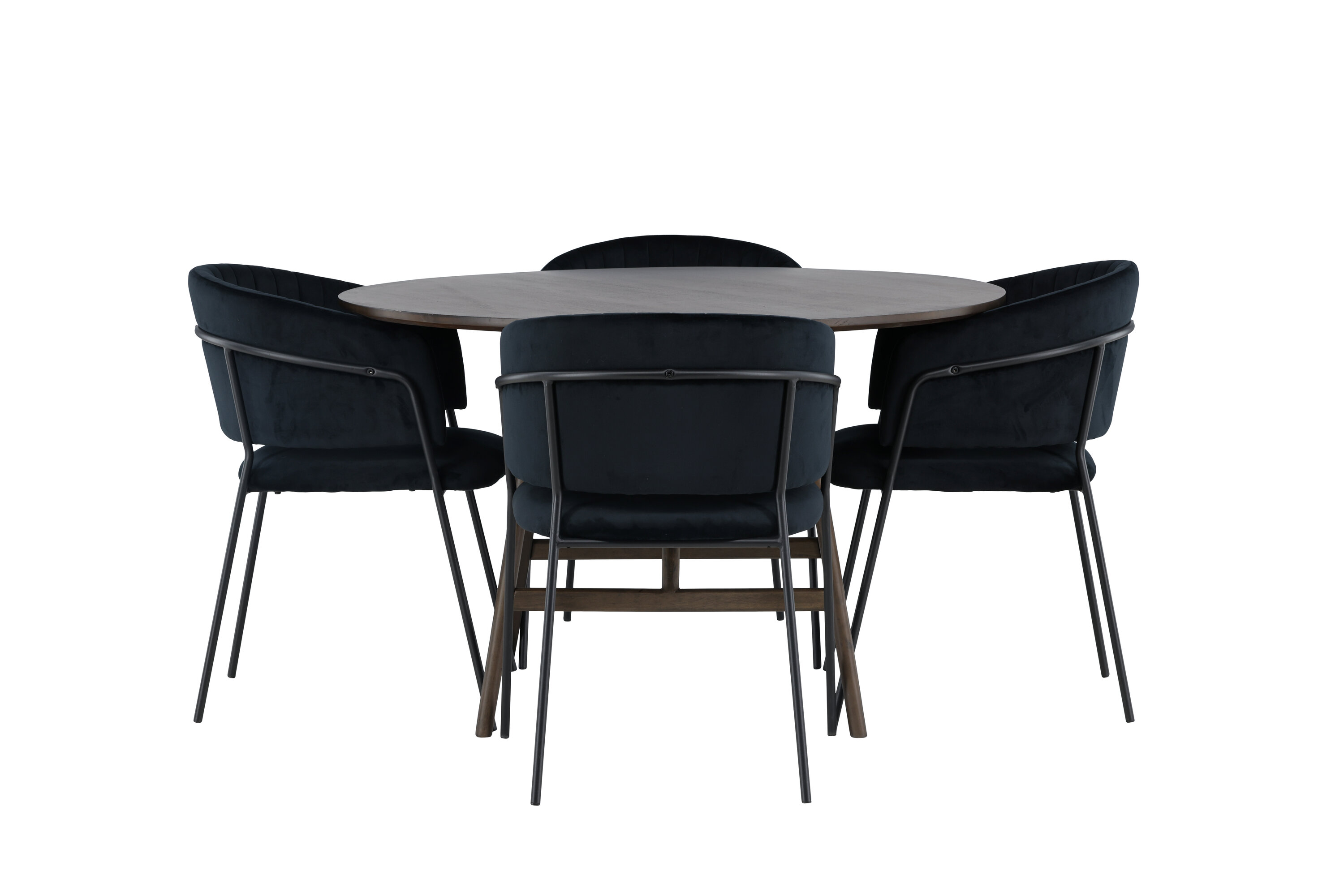 Kaseidon, Selma ensemble repas rond marron foncé, noir Table : ⌀100 Chaise : 58 x 82 x 54 cm sur fond clair