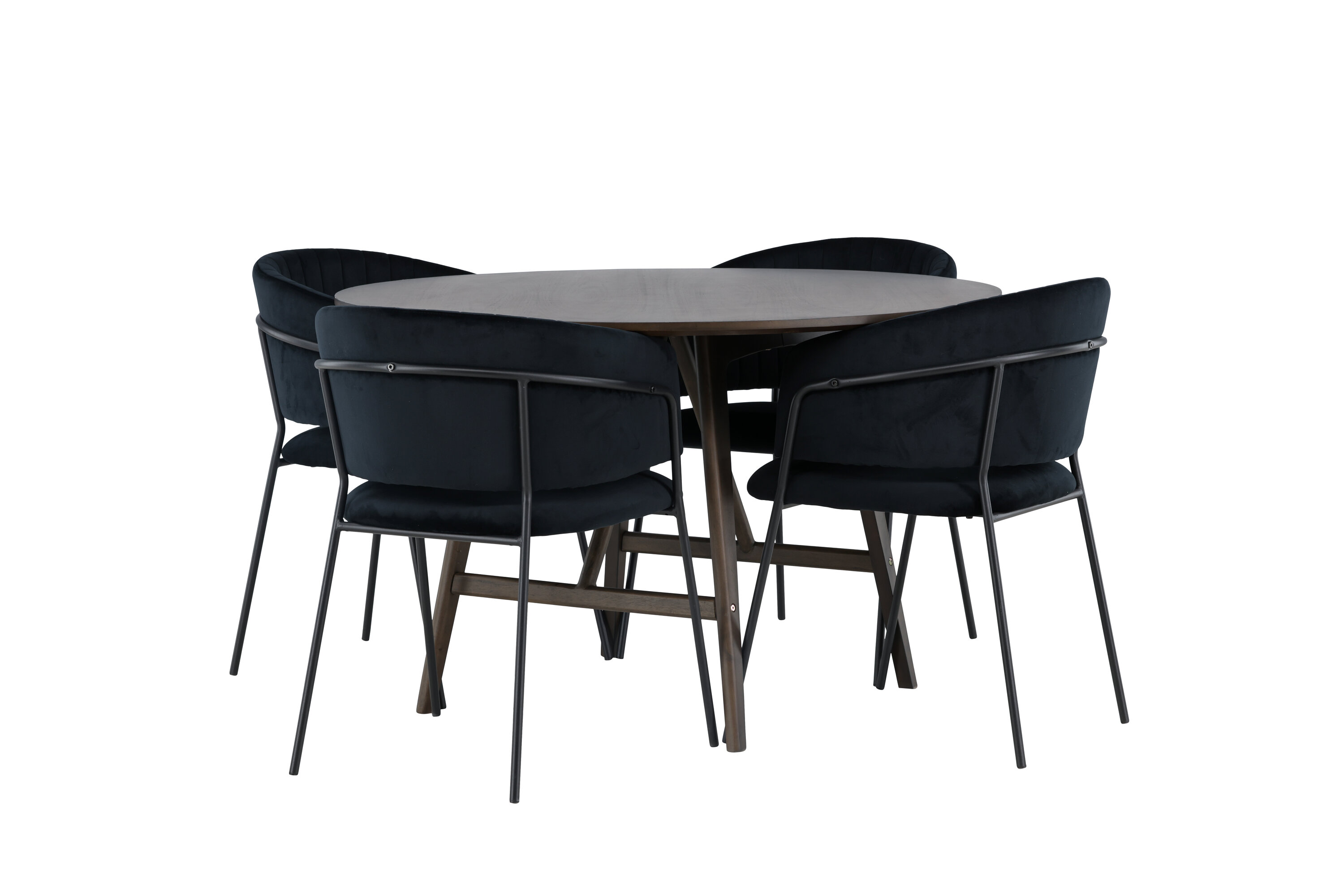 Kaseidon, Selma ensemble repas rond marron foncé, noir Table : ⌀100 Chaise : 58 x 82 x 54 cm sur fond clair