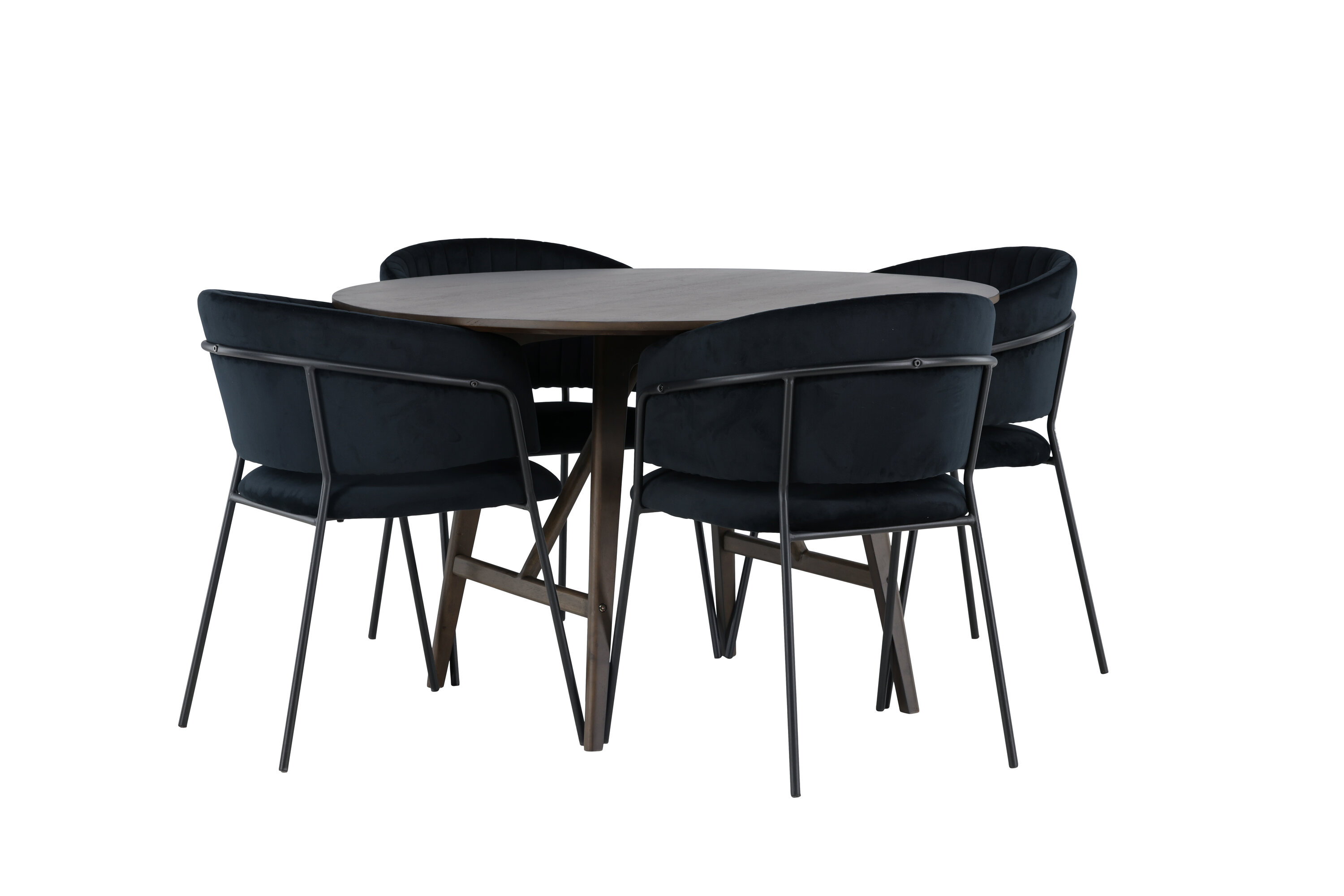 Kaseidon, Selma ensemble repas rond marron foncé, noir Table : ⌀100 Chaise : 58 x 82 x 54 cm sur fond clair