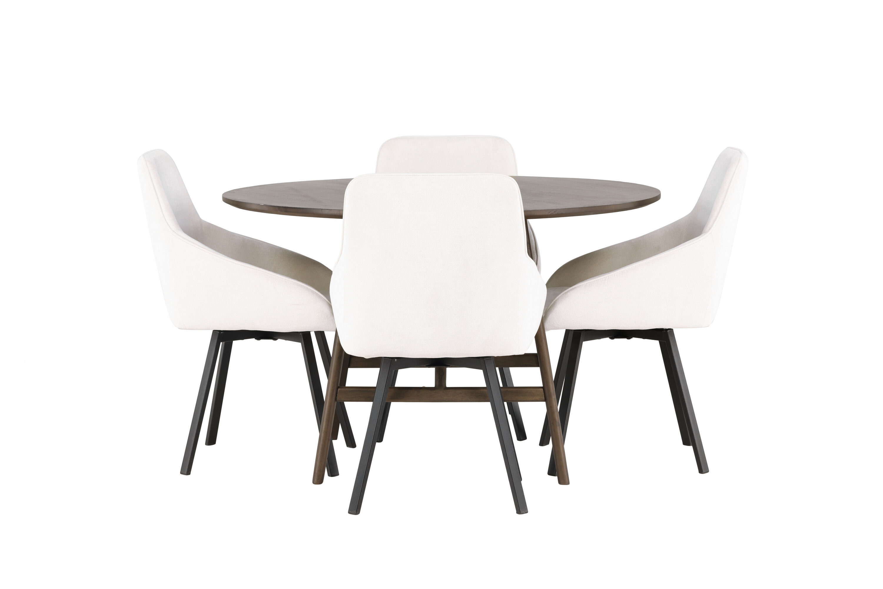 Kaseidon, Rosie ensemble repas rond marron foncé, beige, noir Table : ⌀100 Chaise : 60 x 88 x 55 cm sur fond clair