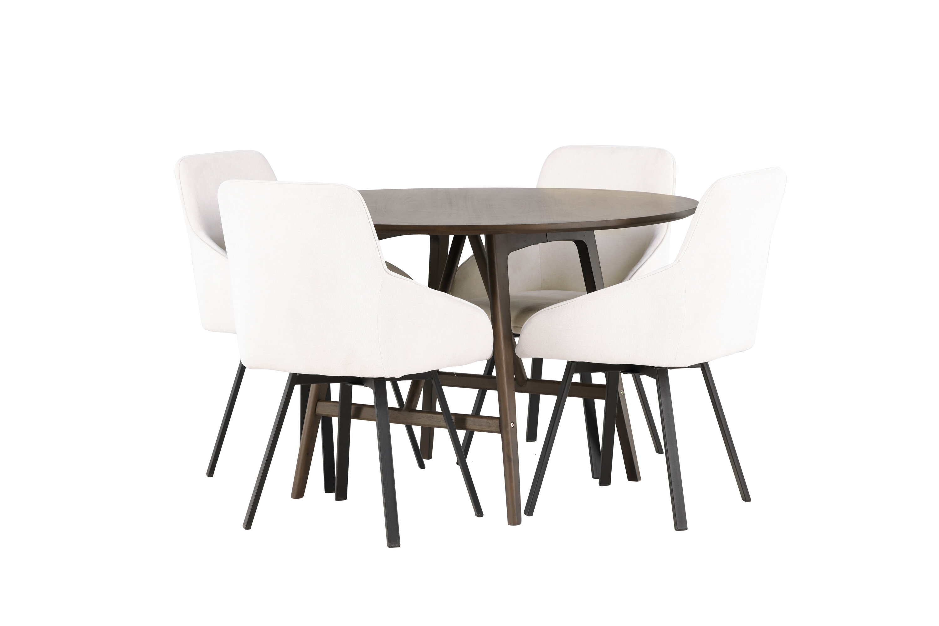 Kaseidon, Rosie ensemble repas rond marron foncé, beige, noir Table : ⌀100 Chaise : 60 x 88 x 55 cm sur fond clair