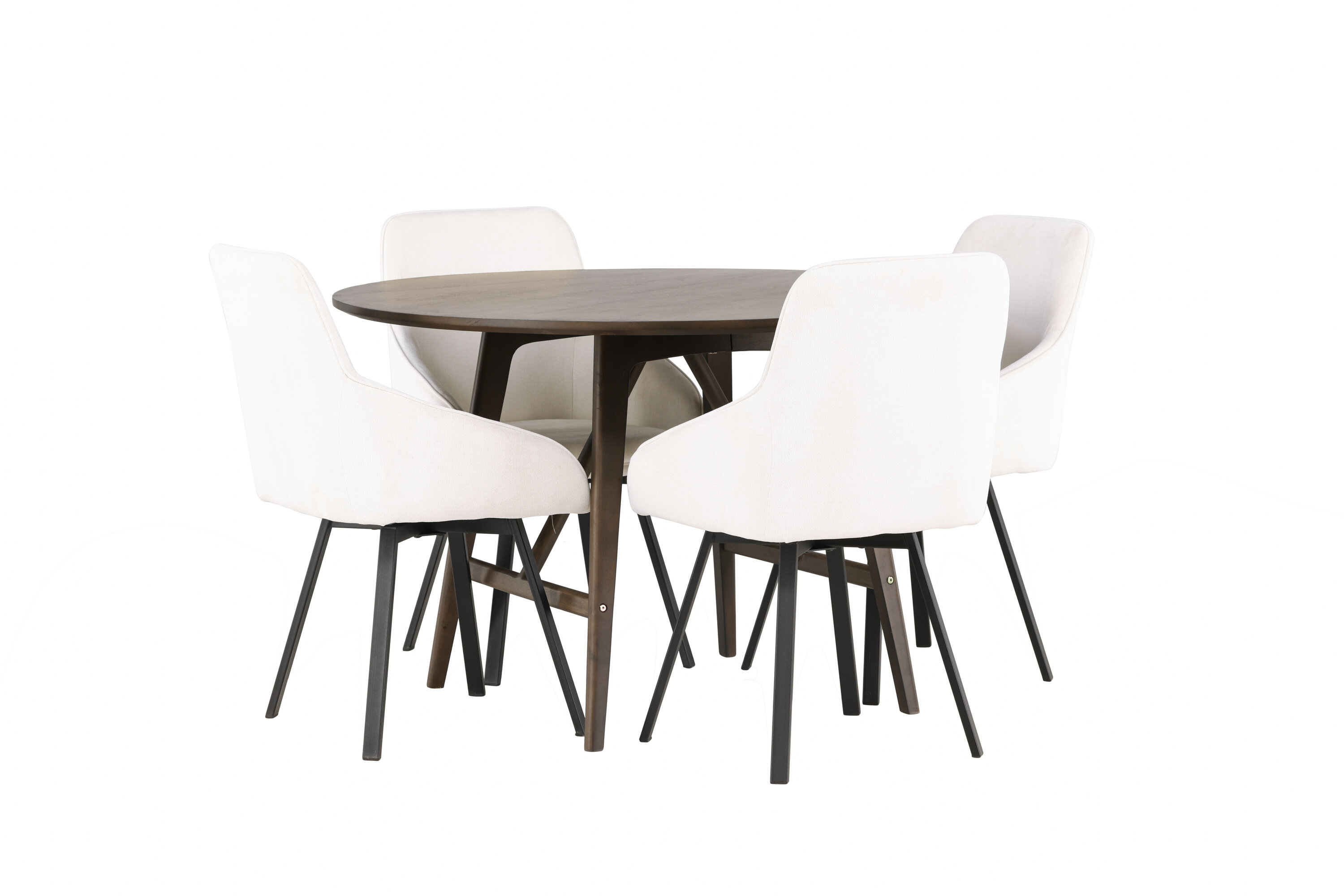 Kaseidon, Rosie ensemble repas rond marron foncé, beige, noir Table : ⌀100 Chaise : 60 x 88 x 55 cm sur fond clair