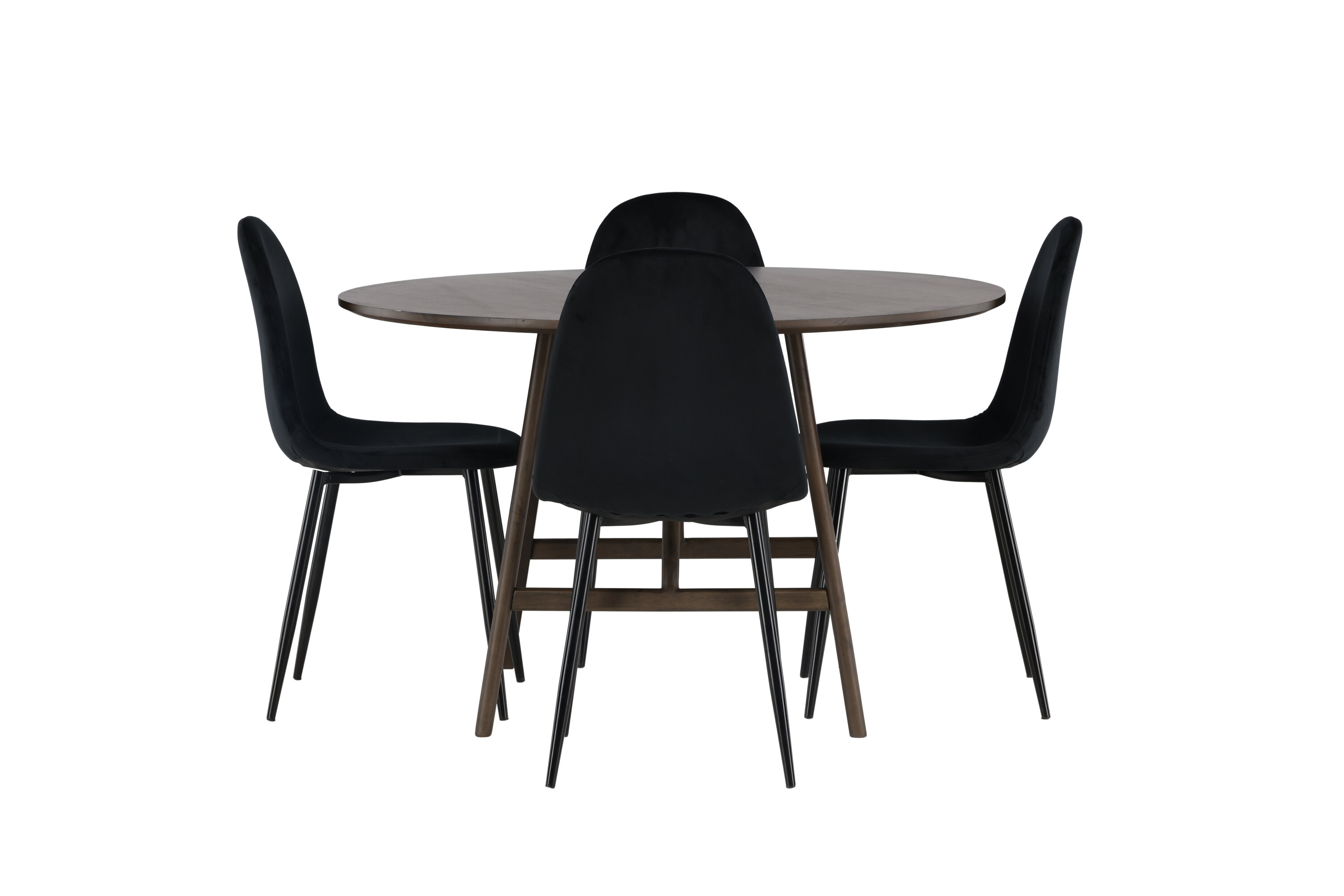Kaseidon, Polar ensemble repas rond marron foncé, noir Table : ⌀100 Chaise : 53,3 x 88 x 44 cm sur fond clair