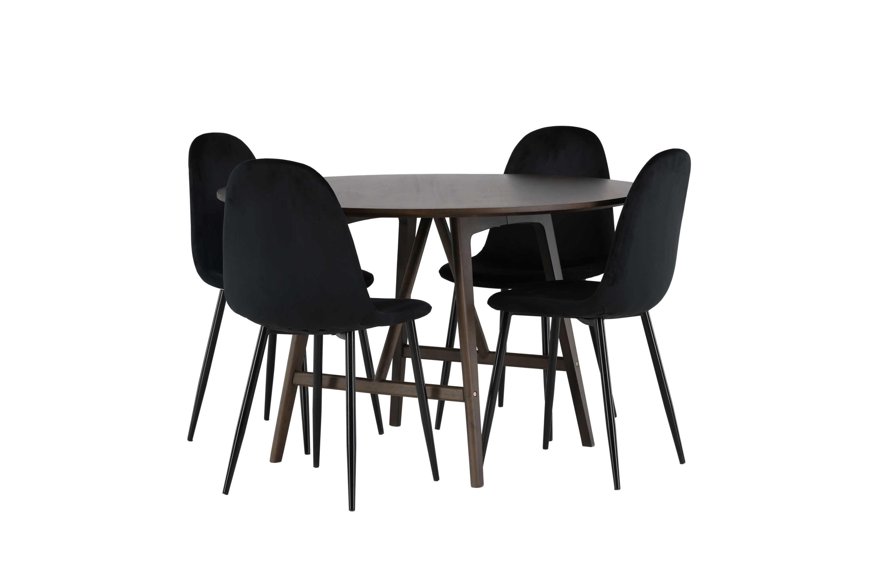 Kaseidon, Polar ensemble repas rond marron foncé, noir Table : ⌀100 Chaise : 53,3 x 88 x 44 cm sur fond clair